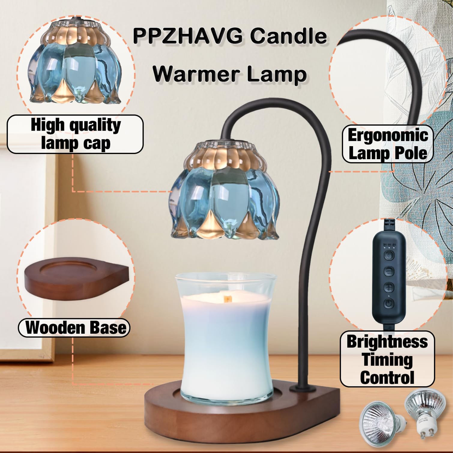 Electric Candle Warmer Lamp with Timer - Dimmable Jar Candle Melter for Home Decor, Compatible with All Jar Candles, Perfect Gift for Women & Mom (Sky Blue) - Create Cozy Ambiance for Bedroom, Living Room & Relaxation