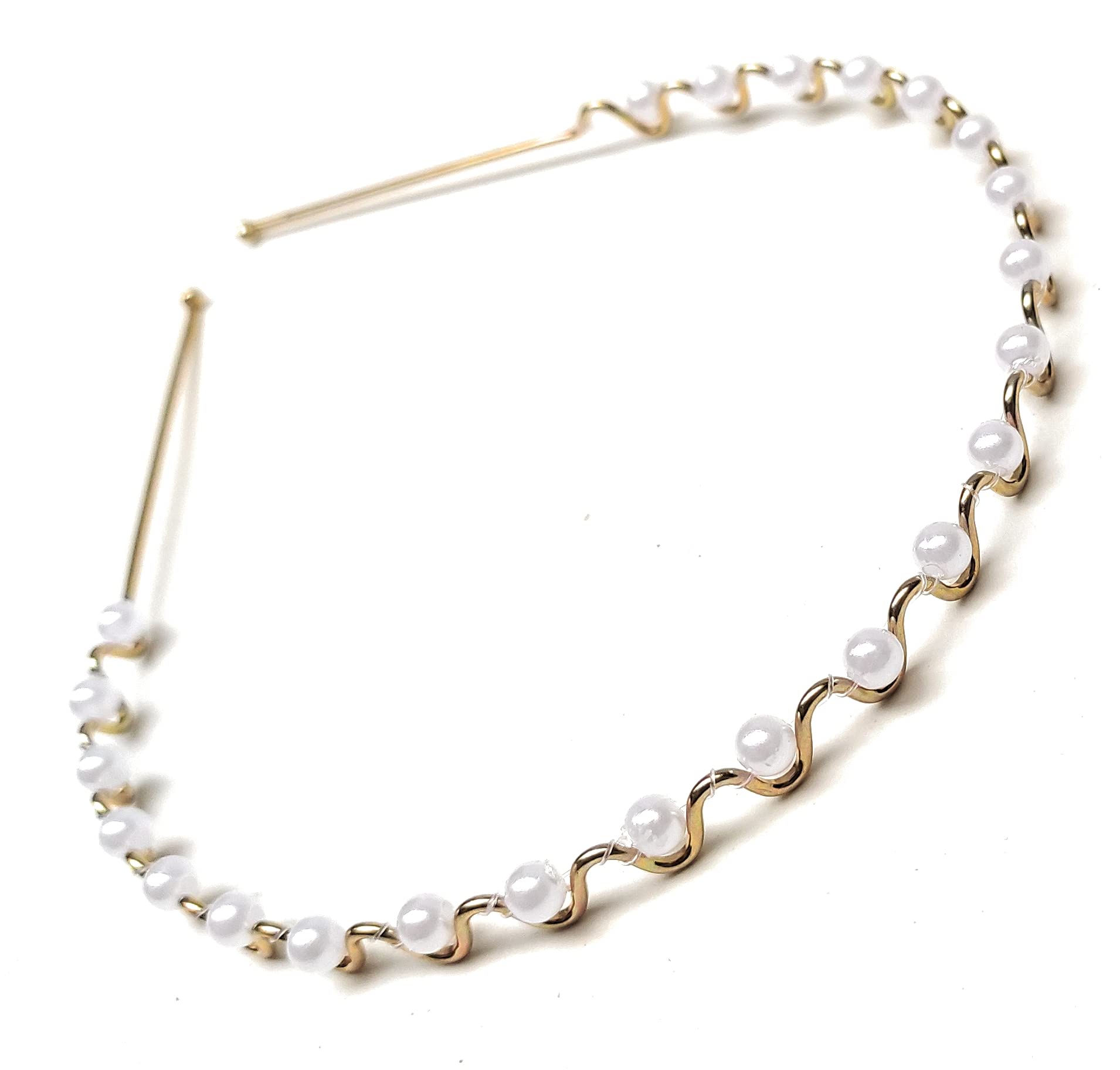 MOOLYAVAAN Silver White Pearl Beaded Metal Headband for Women & Girls - Elegant Hair Accessory for Weddings, Parties & Everyday Wear (Pack of 1)