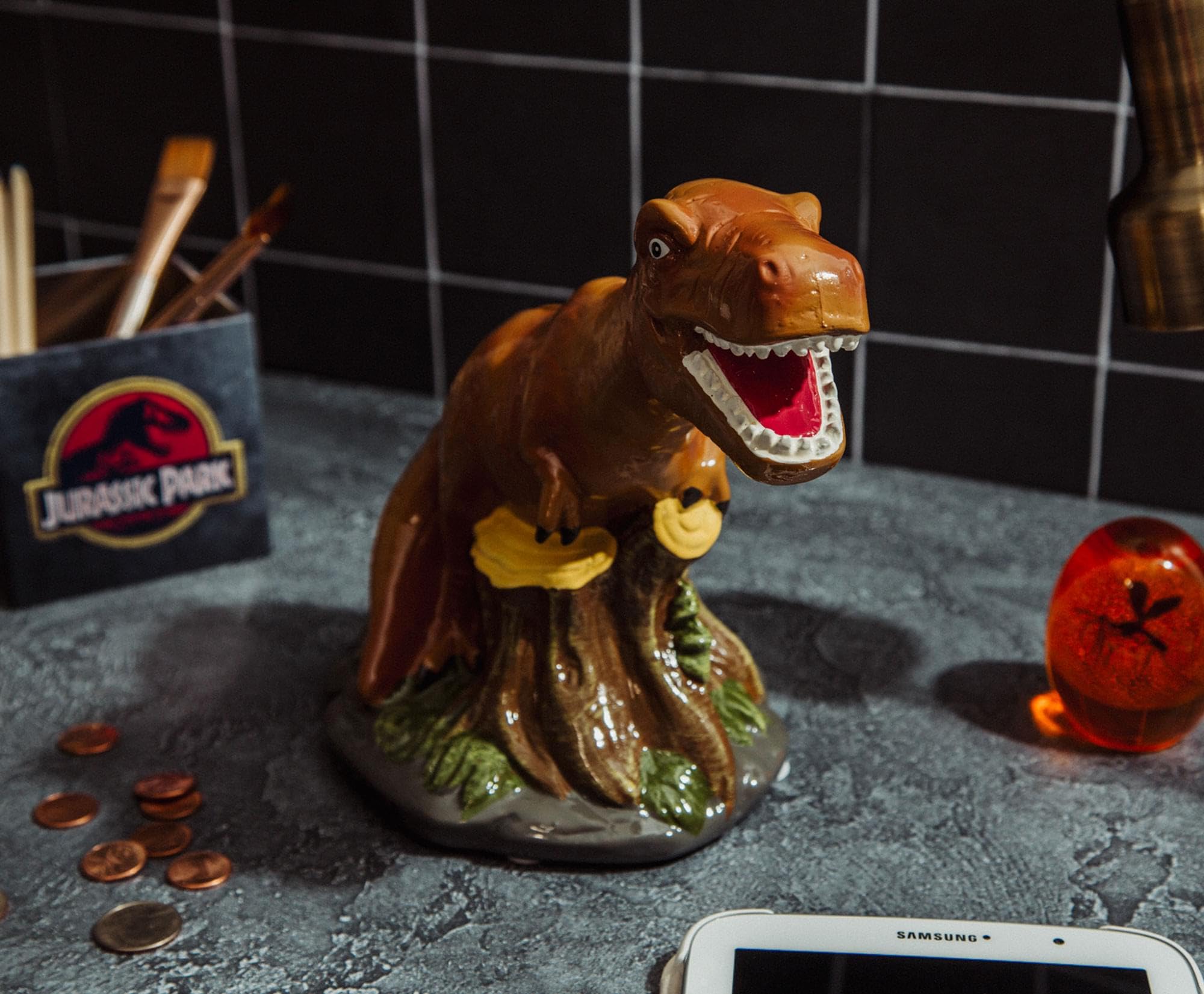 Jurassic World T-Rex Dinosaur Large Ceramic Coin Bank - Silver Buffalo Collectible for Kids & Adults | Perfect for Saving Money & Dinosaur Decor