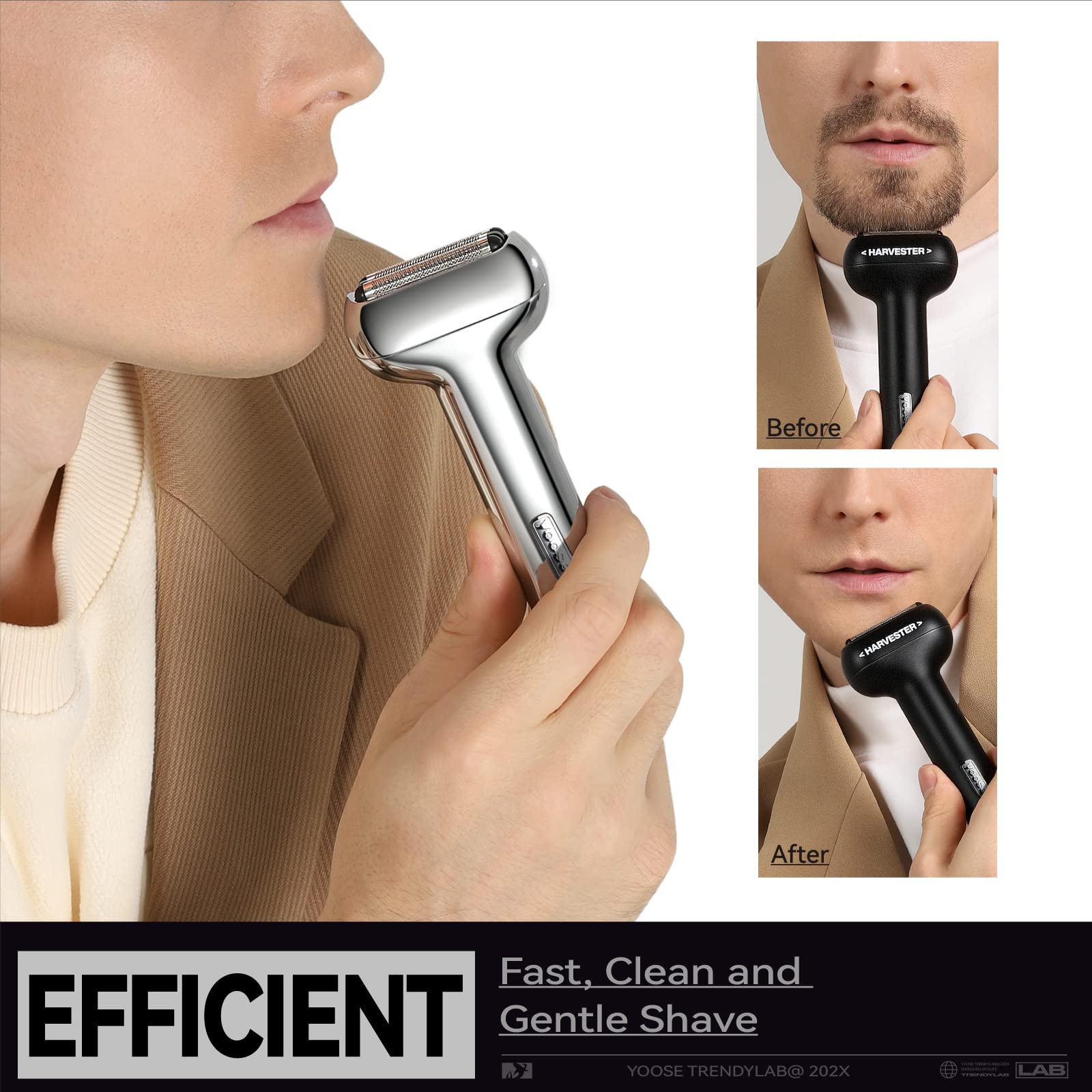 Premium yoose Electric Shaver for Men - 2-Speed Alloy Body Trimmer with Magnetic Replacement Head, IPX7 Waterproof & USB-C Charging - Perfect for Travel, Gym, and Daily Beard Grooming