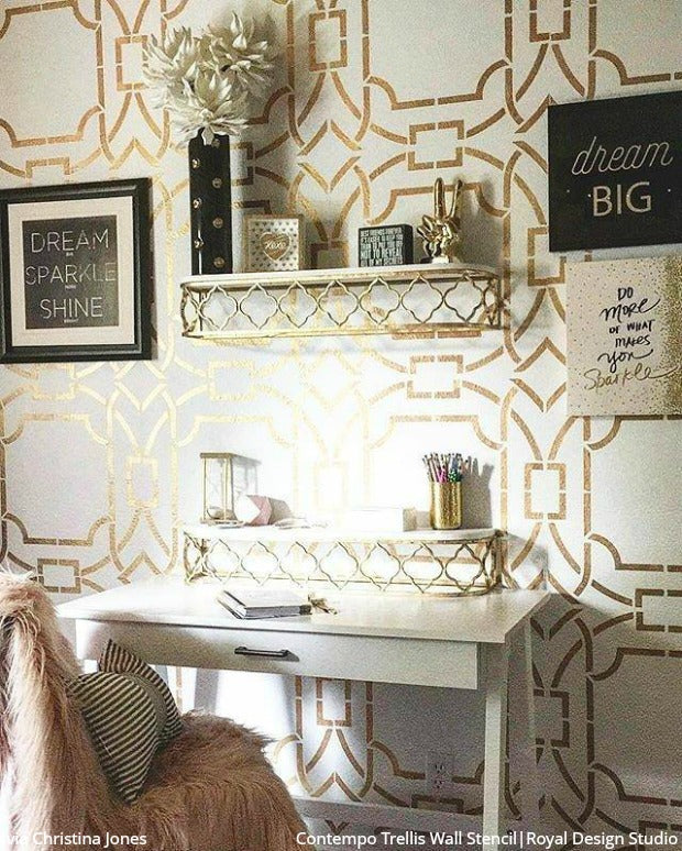 Contempo Trellis Wall Stencil - Reusable DIY Home Decor Painting Template for Walls, Furniture & Crafts | Perfect for Bedroom, Nursery, Living Room & Office Accent Walls