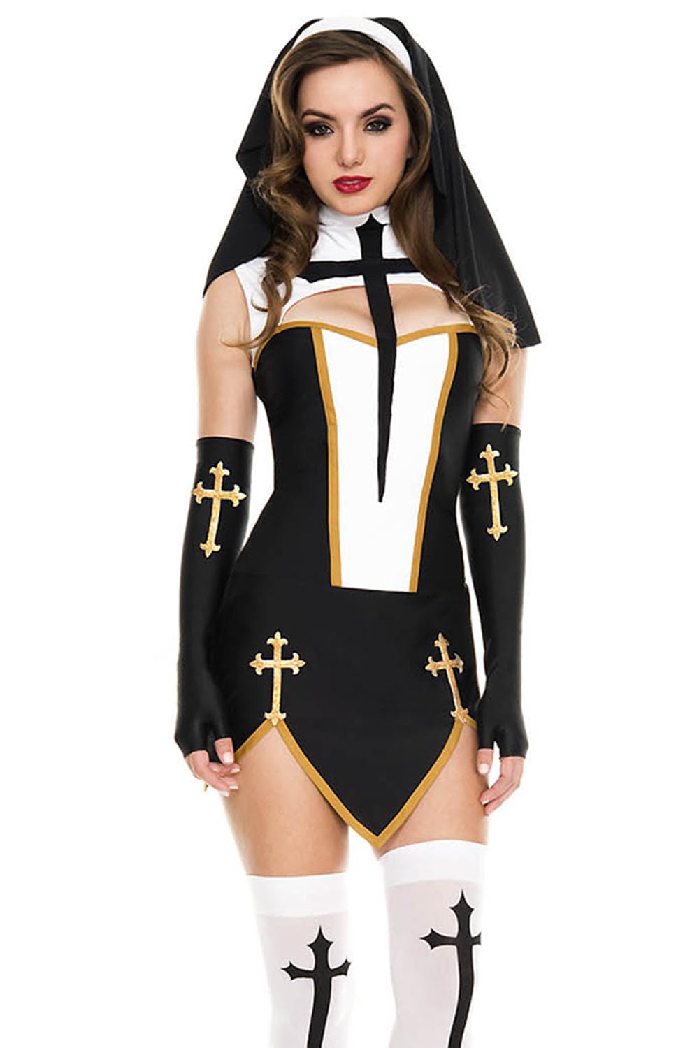 Women's Music Legs Bad Habit Nun Costume - Sexy Halloween Outfit for Cosplay, Theme Parties & Burlesque Shows