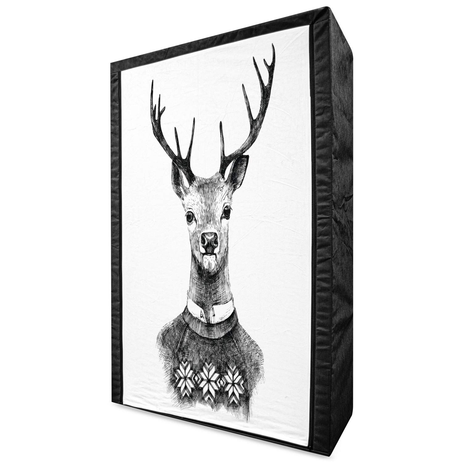 Ambesonne Indie Portable Fabric Wardrobe - Hand Drawn Deer Portrait Nordic Style Knit Sweater, Hipster Christmas Clothing Organizer with Shelves, 42.5 Inch Charcoal Grey White - Perfect for Bedroom, Closet & Small Space Storage