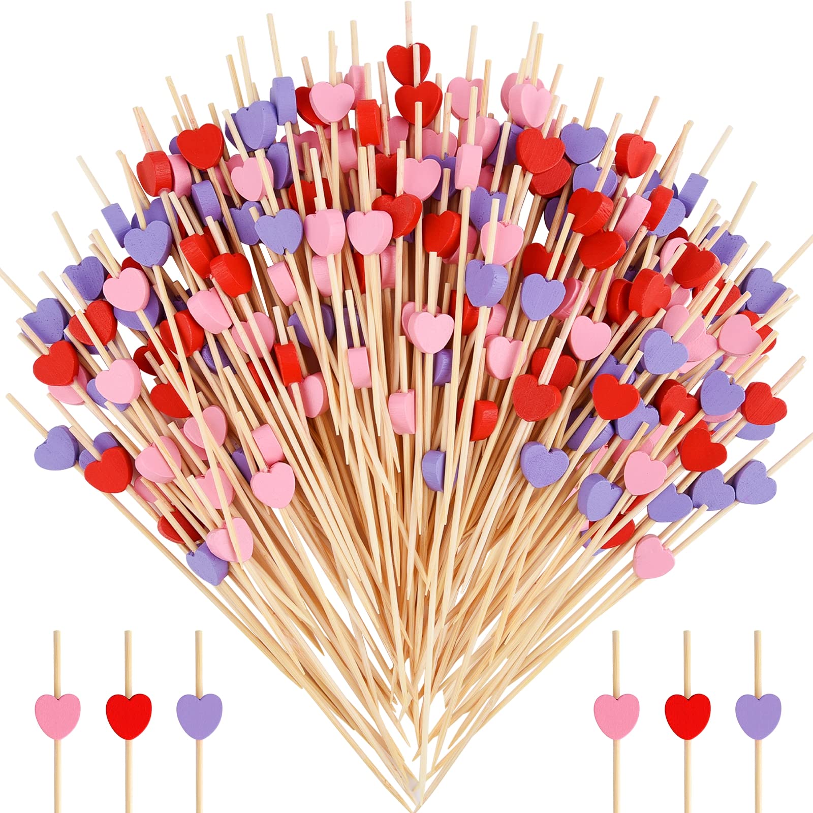 ELECLAND 300-Pack Wooden Heart Cocktail Picks - 4.7 Inch Valentine's Day Appetizer Forks for Party Decor, Fruit Skewers & Drink Garnishes | Perfect for Weddings, Bridal Showers & Romantic Dinner Decorations