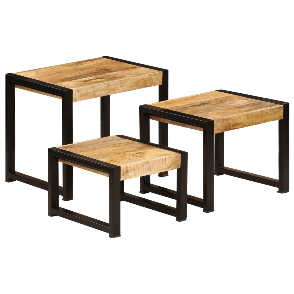 Vintage Wooden Nesting Tables Set of 3 - Mango Wood Coffee & Side Tables for Living Room & Bedroom Decor