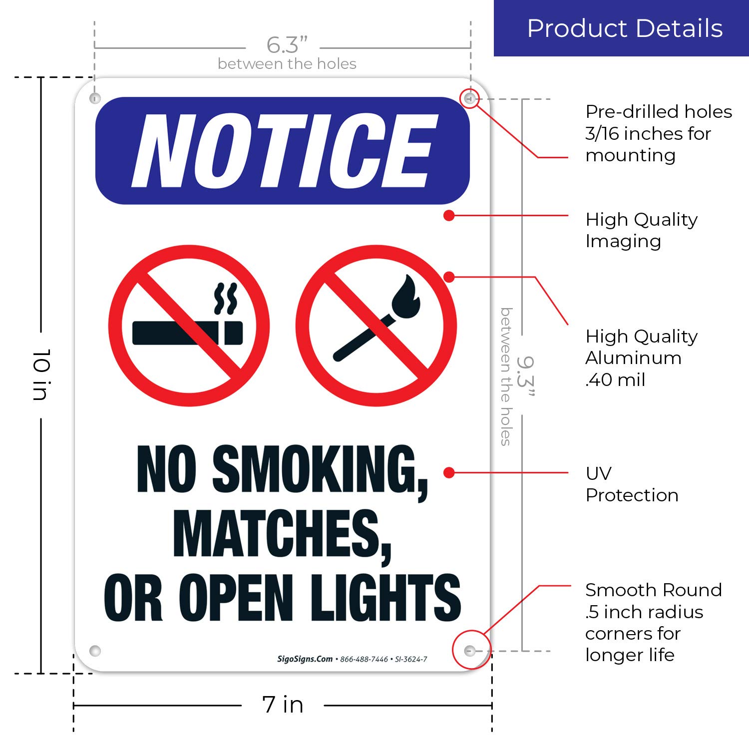 No Smoking, Matches, or Open Flames Sign - OSHA Compliant 10x7 Inch Rust-Free Aluminum Safety Sign - Fade Resistant for Indoor/Outdoor Use - Made in USA - Perfect for Factories, Warehouses & Public Spaces