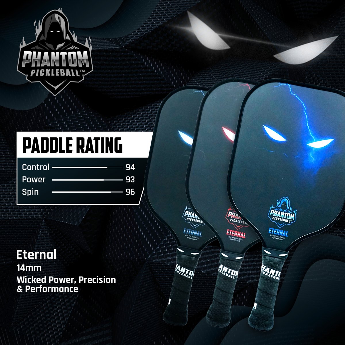 Phantom Eternal Pickleball Paddle - Premium Carbon Fiber Paddle for Competitive Play - Perfect for Outdoor & Indoor Pickleball Games
