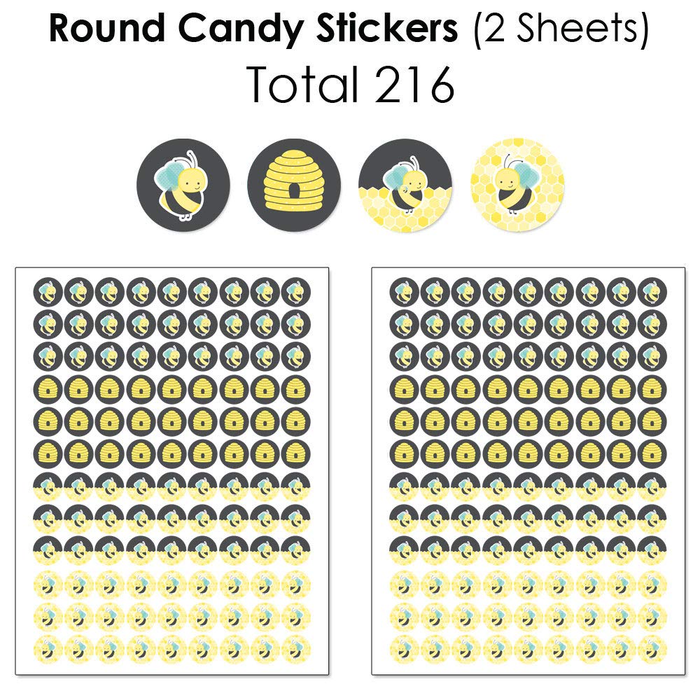 Big Dot of Happiness Honey Bee Mini Candy Bar Wrappers & Round Stickers - 304pcs Baby Shower Birthday Party Favors Kit - Perfect for DIY Candy Decorations, Bee-Themed Celebrations & Sweet Table Displays