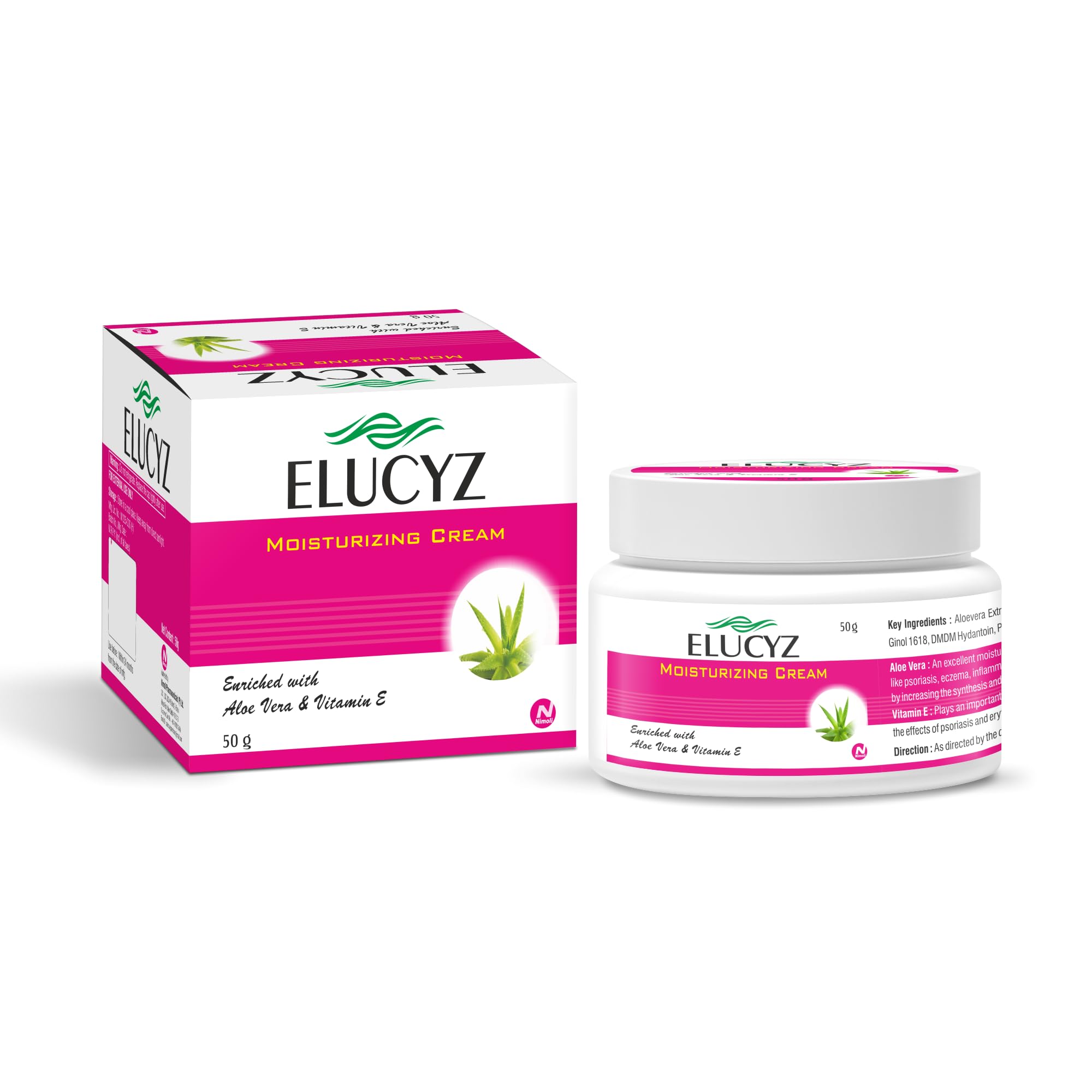 Elucyz Hydrating Aloe Vera & Vitamin E Moisturizing Cream for Dry Skin - 50g Pack | Daily Face & Body Moisturizer for Soft, Smooth Skin | Perfect for Night Care & Post-Sun Relief