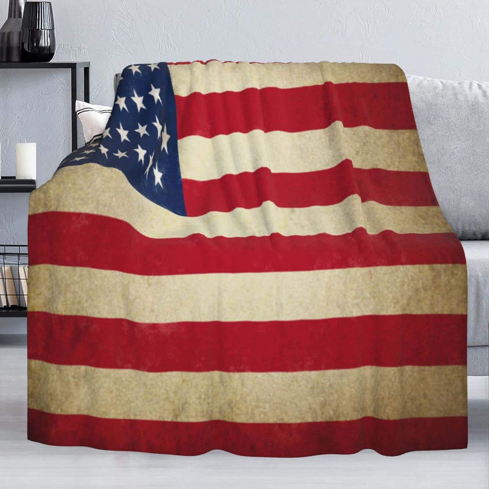 Premium Delerain Flannel Blanket with USA Flag Design - Ultra Soft & Lightweight All-Season Throw Blanket (60x80 Inches) - Perfect for Bed, Couch, Sofa - Ideal Gift for Women, Men & Kids - Home Decor, Camping, Picnics & Outdoor Adventures