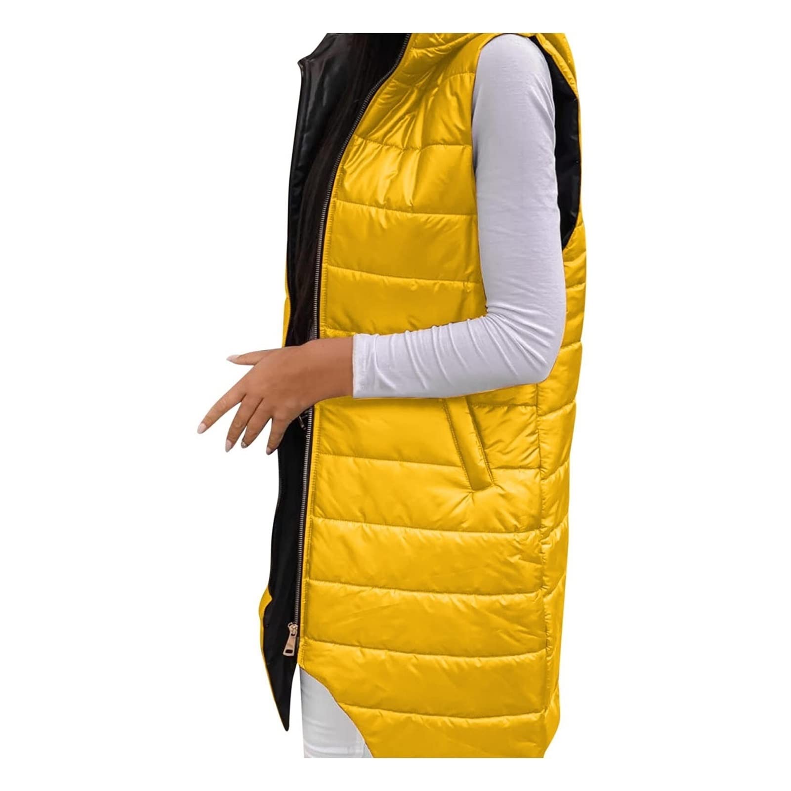 Women's Long Winter Coat with Hood - Sleeveless Warm Down Puffer Jacket, Quilted Vest with Pockets | Cold Weather Outerwear for Hiking, Skiing & Outdoor Activities