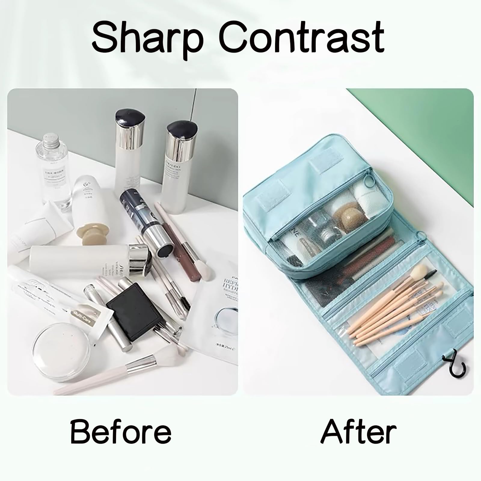 Waterproof Hanging Toiletry Bag for Women - Travel Makeup Organizer with Multiple Pockets, Portable Cosmetic Bag for Bathroom & Shower Essentials - Perfect for Camping, Gym, and Business Trips (Black)