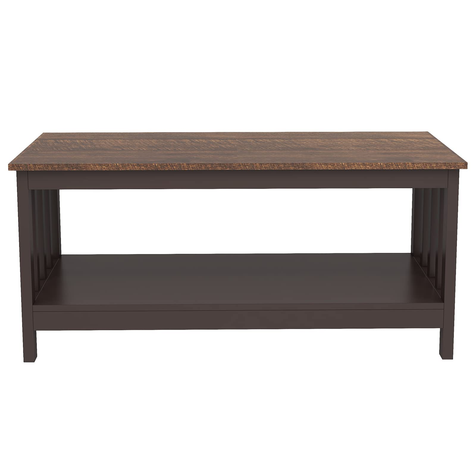 ChooChoo Farmhouse Coffee Table - 40 Inch Rustic Espresso Wooden Living Room Table with Lower Shelf | Perfect for Farmhouse Decor, Small Spaces & Cozy Gatherings