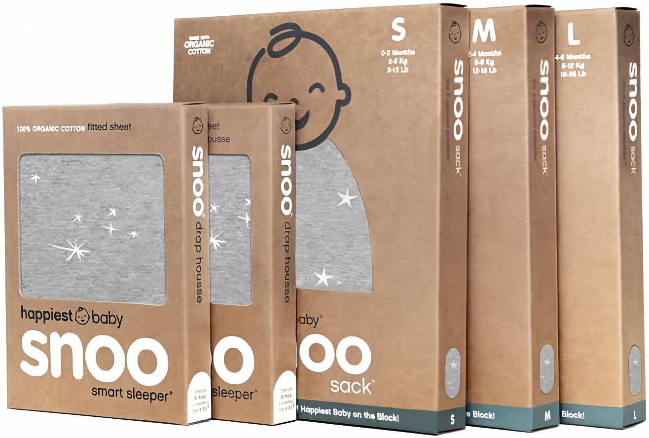 Happiest Baby The Big Bundle 100% Organic Cotton - 3 SNOO Sleep Sacks + 2 Bassinet Sheets (Graphite Stars) for Newborns | Safe & Comfortable Baby Sleep Solution | Perfect for Nursery, Travel & Overnight Stays