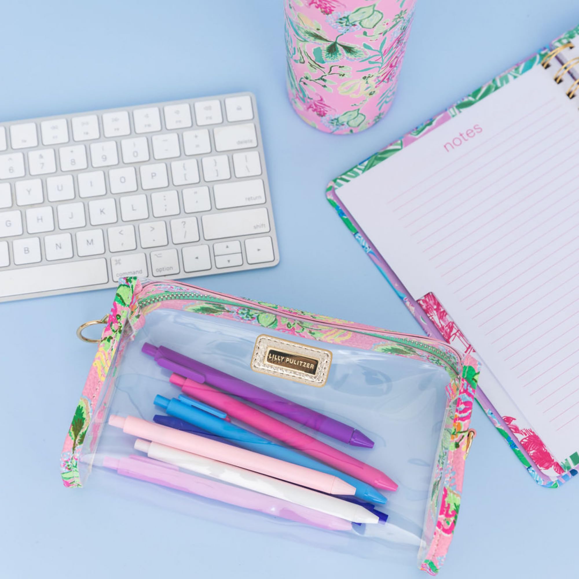 Lilly Pulitzer Clear Zipper Pouch - Stylish Waterproof Makeup Bag for Women | Perfect Travel Toiletry Organizer, Cosmetic Case & Pencil Pouch for School, Office & Vacation Essentials (Via Amore Spritzer Design)