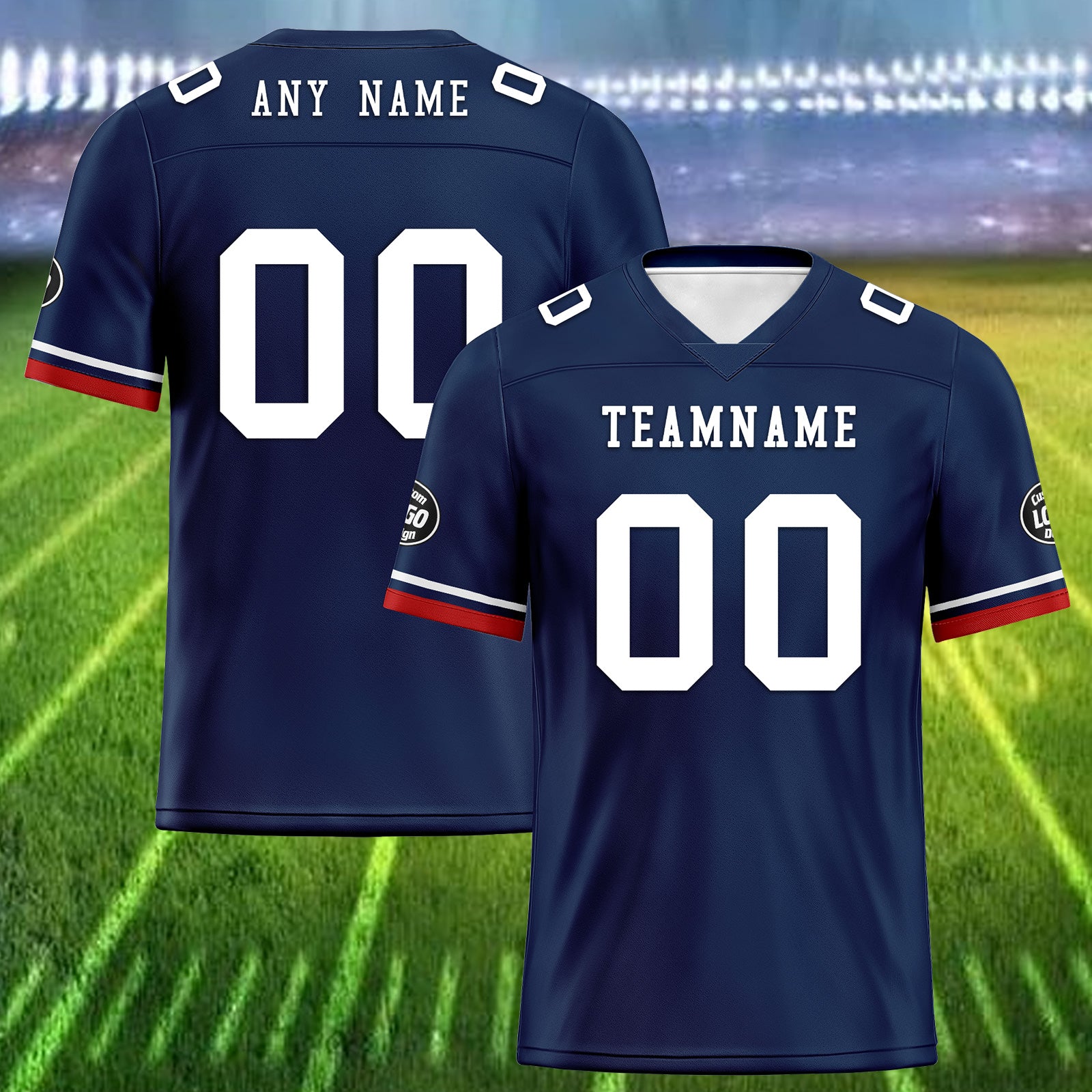 Custom New England Patriots Football Jersey & Firesoul Sports Shoes Combo - Personalized Blue & Red NFL Jersey with Athletic Shoes for Men | Perfect for Game Day, Tailgating, and Football Training Sessions