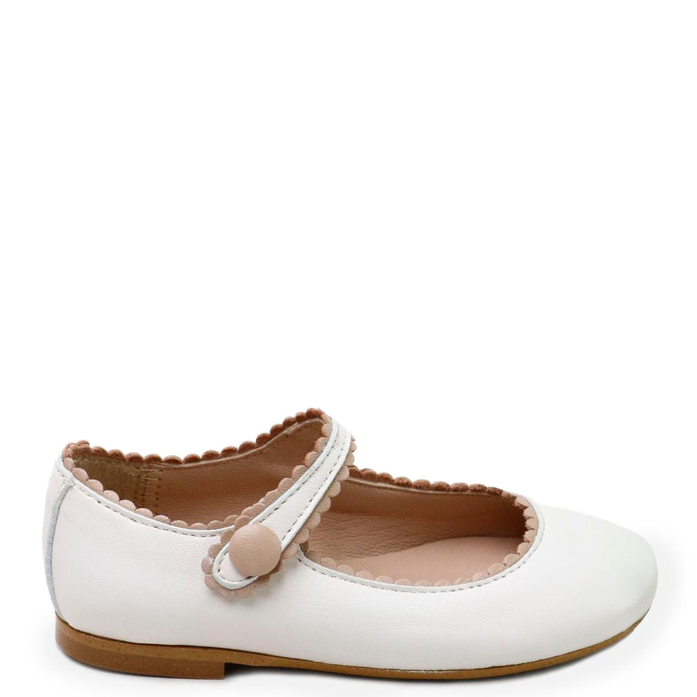 Papanatas Cream & Brown Scalloped Mary Jane Shoes - Vintage Style Comfortable Flats for Women | Perfect for Work, Weddings & Everyday Wear