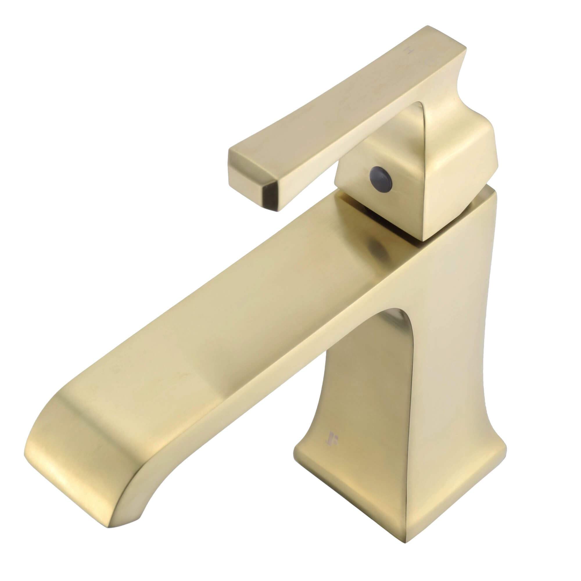 Fine Fixtures Arched Square Single Hole Bathroom Faucet in Satin Brass - Modern Waterfall Bathroom Sink Faucet for Vanity, Powder Room & Guest Bath