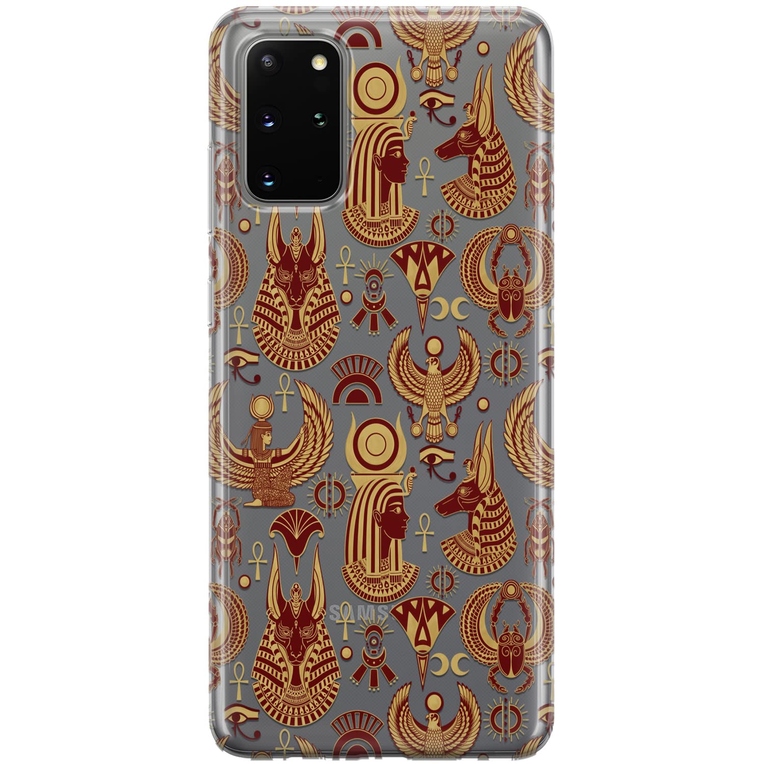 Shockproof Silicone Phone Case for Samsung Galaxy S24/S23 Ultra/S22+/S21 FE 5G/S20/Note 20/10 - Ancient Egyptian Scarab & Anubis Design with Horus Eye Protection - Durable Flexible Protective Cover for Everyday Use, Travel & Outdoor Activities