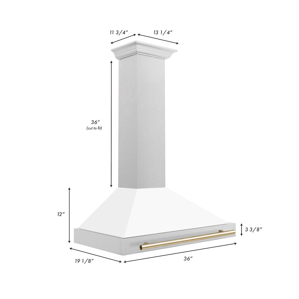 ZLINE KB4SNZ WM30 G 30-Inch Convertible Wall Mount Range Hood - Satin Stainless Steel with White Matte Shell & Polished Gold Handle - Autograph Edition - Perfect for Modern Kitchens & Open-Concept Homes