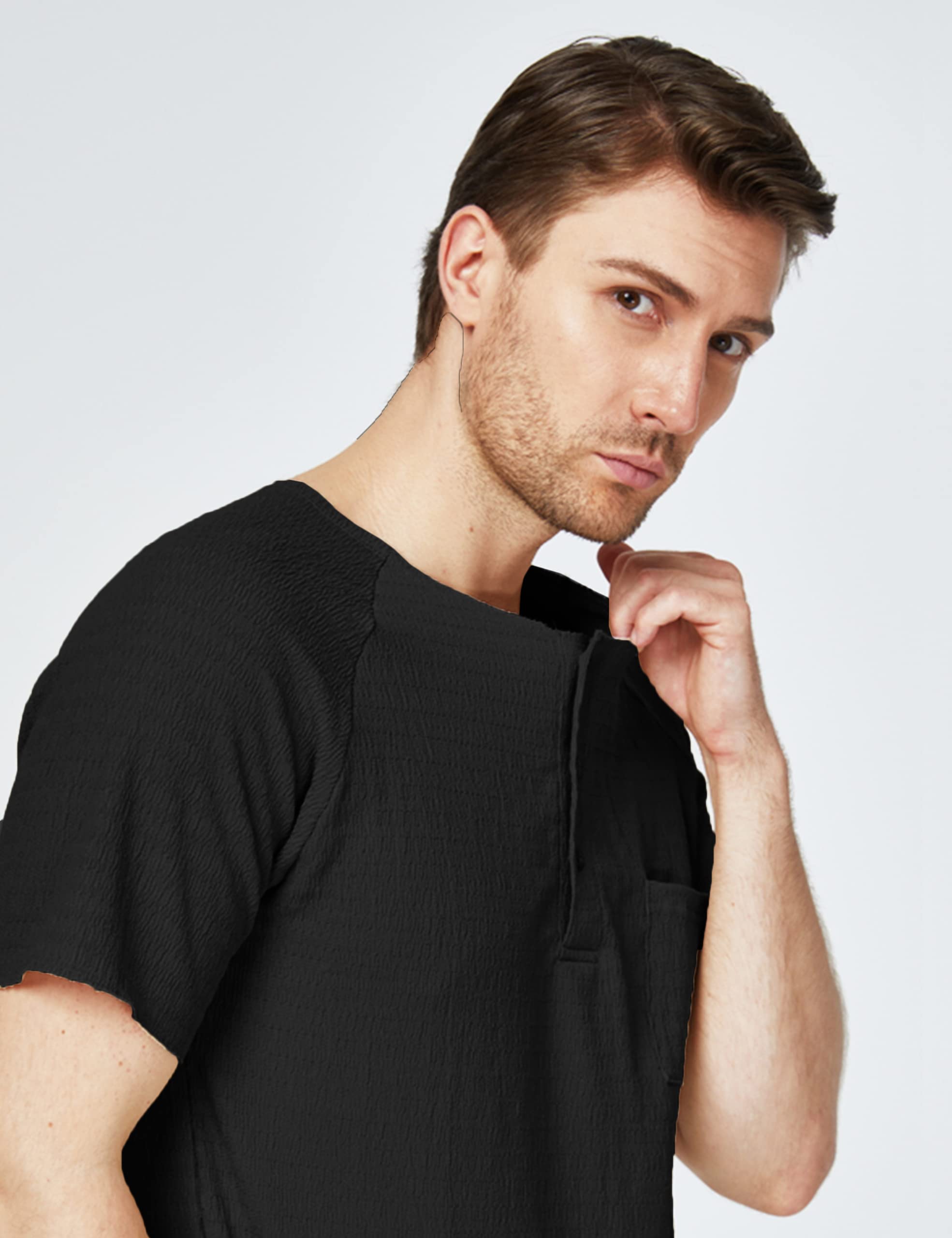 SSLR Men's Henley Shirts | Summer Crewneck Waffle Knit Short Sleeve T-Shirts for Casual Wear & Outdoor Activities