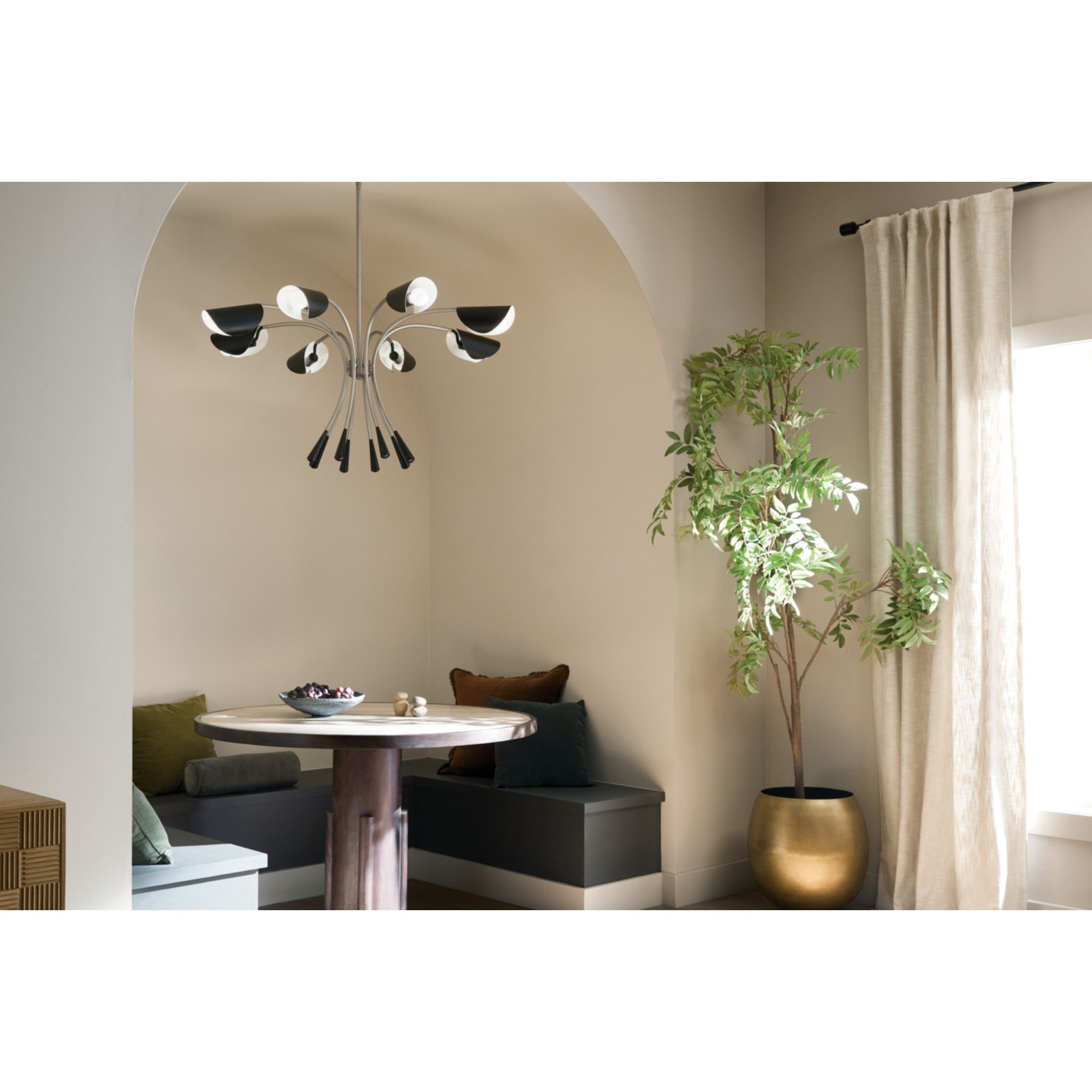 Arcus 46-Inch 8-Light Chandelier with Black Shade - Satin Nickel Finish | Elegant Dining Room & Bedroom Lighting Fixture