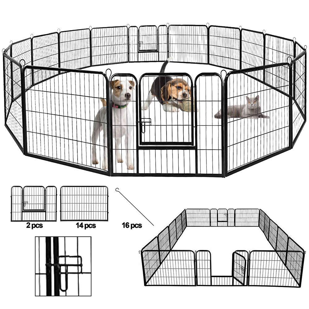 Heavy Duty Folding Dog Playpen - Extra Large 16 Panel Pet Exercise Pen with Door, 40