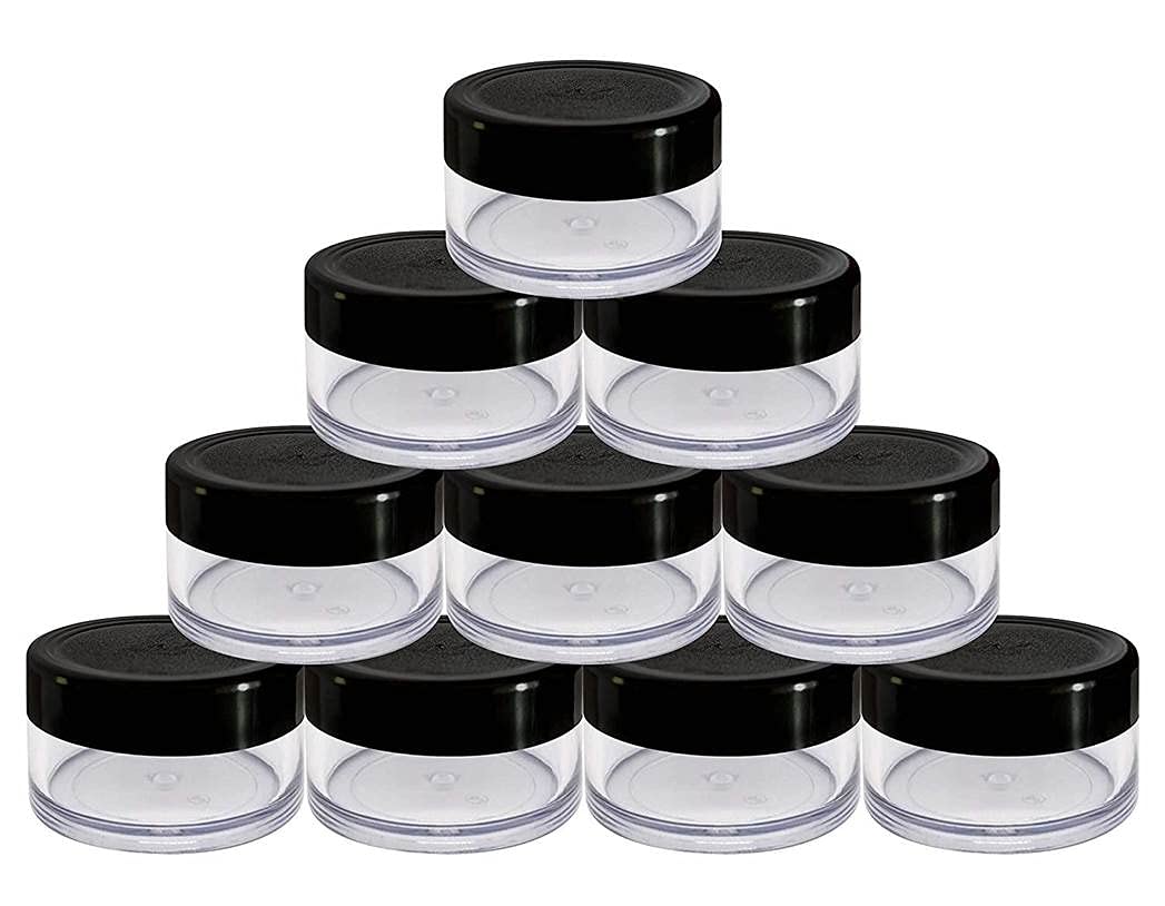 SPC Empty Acrylic San Jar - 8ml Transparent Cosmetic Containers with Leakproof Inner Lids (Pack of 5, Black) - Perfect for Lip Balms, Lip Scrubs, Body Butters, Eyeshadow & DIY Makeup - Ideal for Home Beauty Storage, Travel & Professional Salon Use