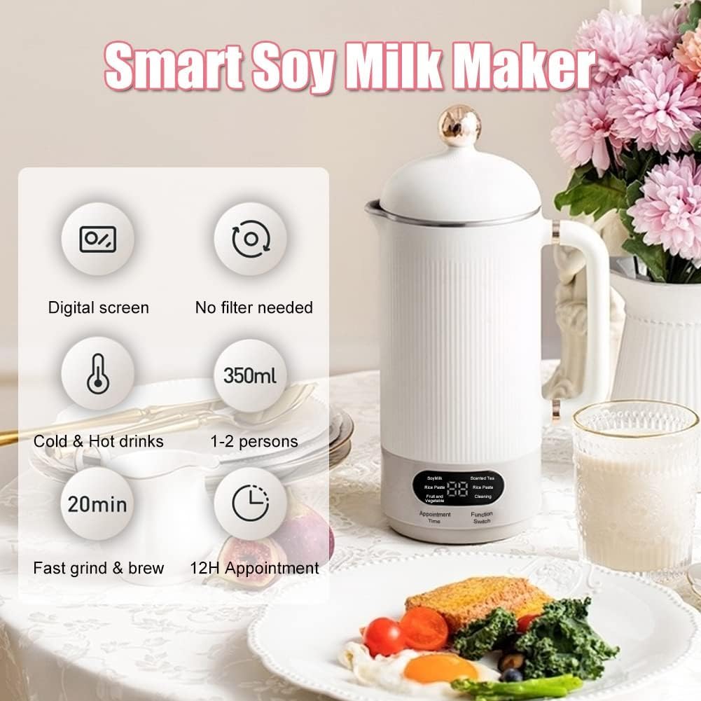 350ml Nut Milk Maker & Soy Milk Maker - Includes Cleaning Brush & Measuring Cup - Wall Breaking Machine for Rice Paste - Perfect for Homemade Almond Milk, Oat Milk & Smoothies