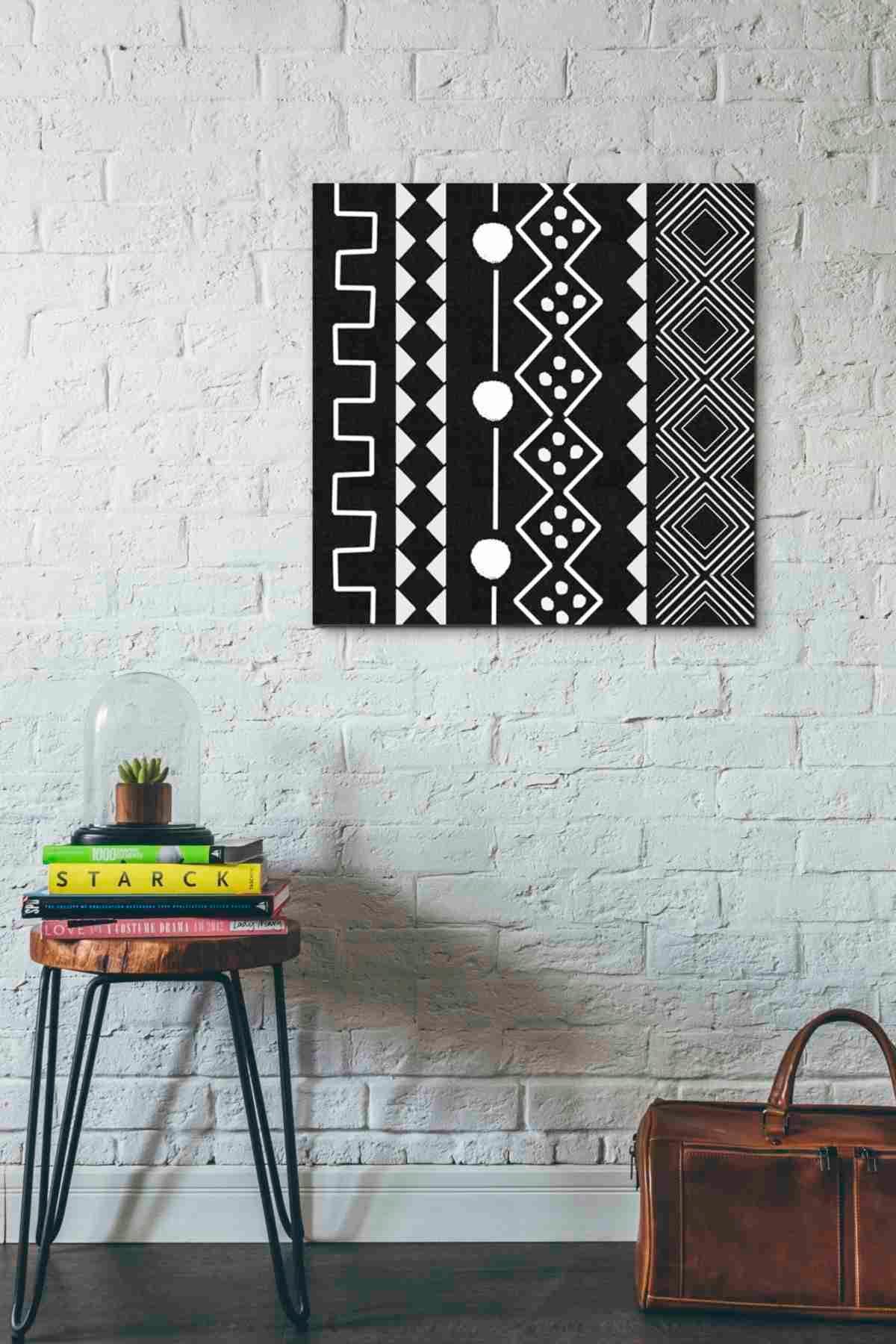 Linda Woods Mud Cloth V Canvas Wall Art - 26x26 Inches African Boho Home Decor for Living Room, Bedroom & Office