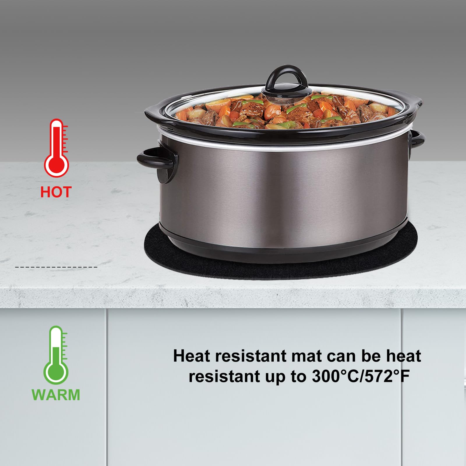 Heat Resistant Slow Cooker Mat with Non-Slip Base - 2 Pack Countertop Protector for Crock Pot, Hamilton Beach & 3-10 Quart Slow Cookers - Perfect for Kitchen Countertops & Dining Table Protection