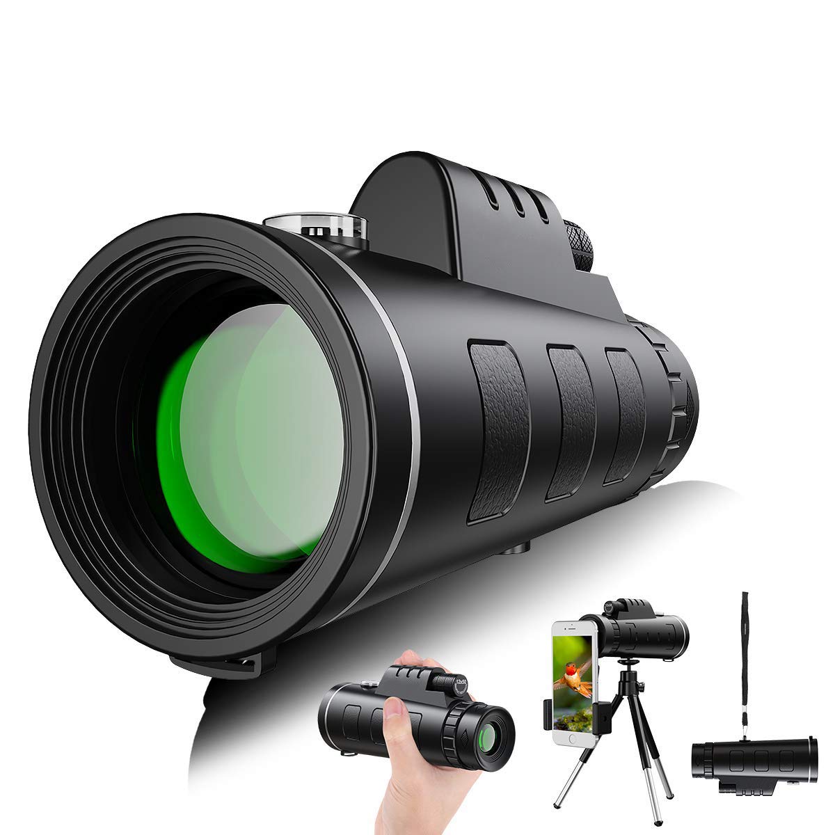 40x60 High Power Monocular Telescope - Portable & Waterproof with Smartphone Holder & Tripod for Bird Watching, Camping, Travel - Clear Prism Dual Focus for Adults & Outdoor Enthusiasts | Perfect for Wildlife Observation, Hiking Adventures & Sporting Events