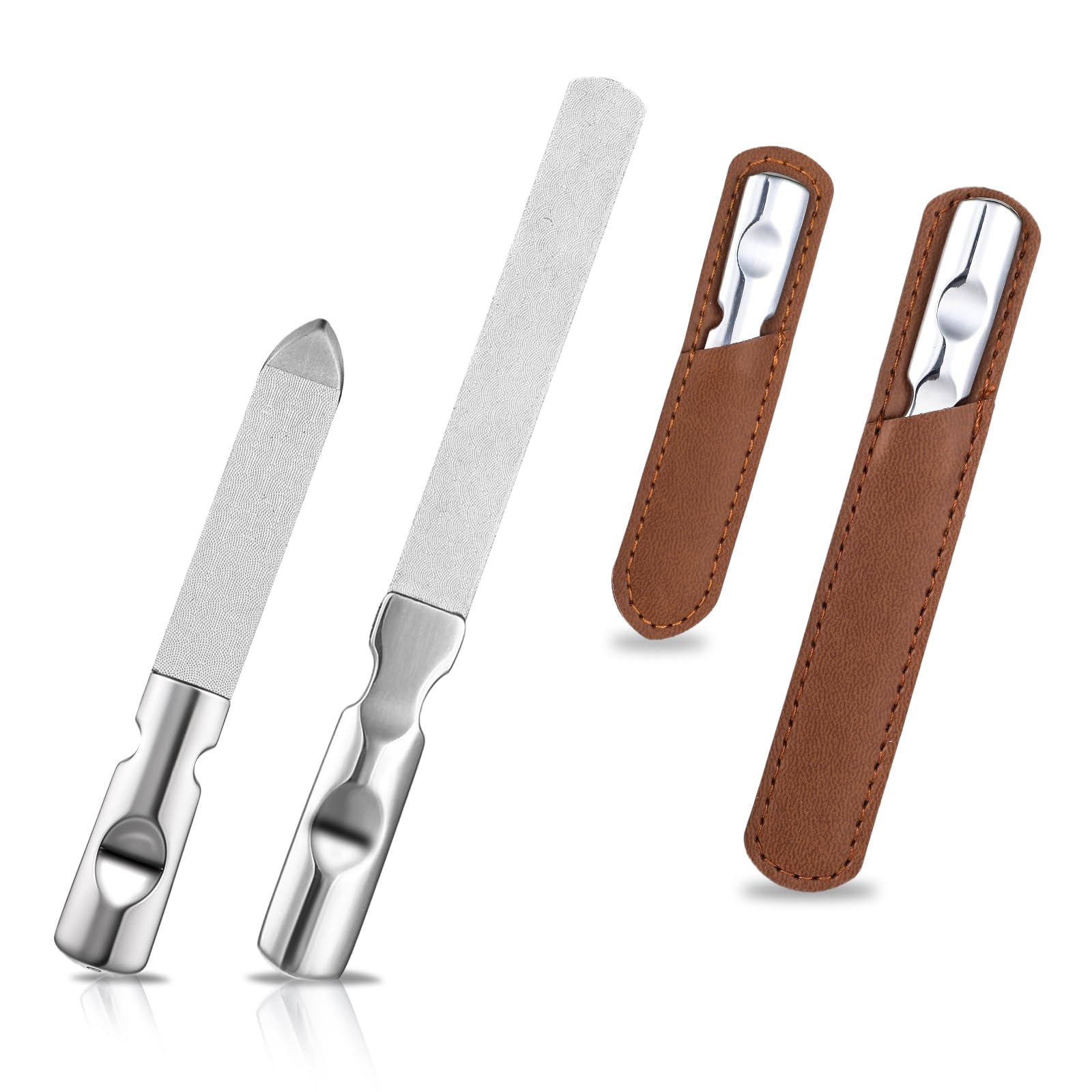 Professional Stainless Steel Nail File for Natural Nails - Double Sided Anti-Slip Nail Filer with PU Leather Case | Perfect for Manicures, Pedicures & At-Home Nail Care