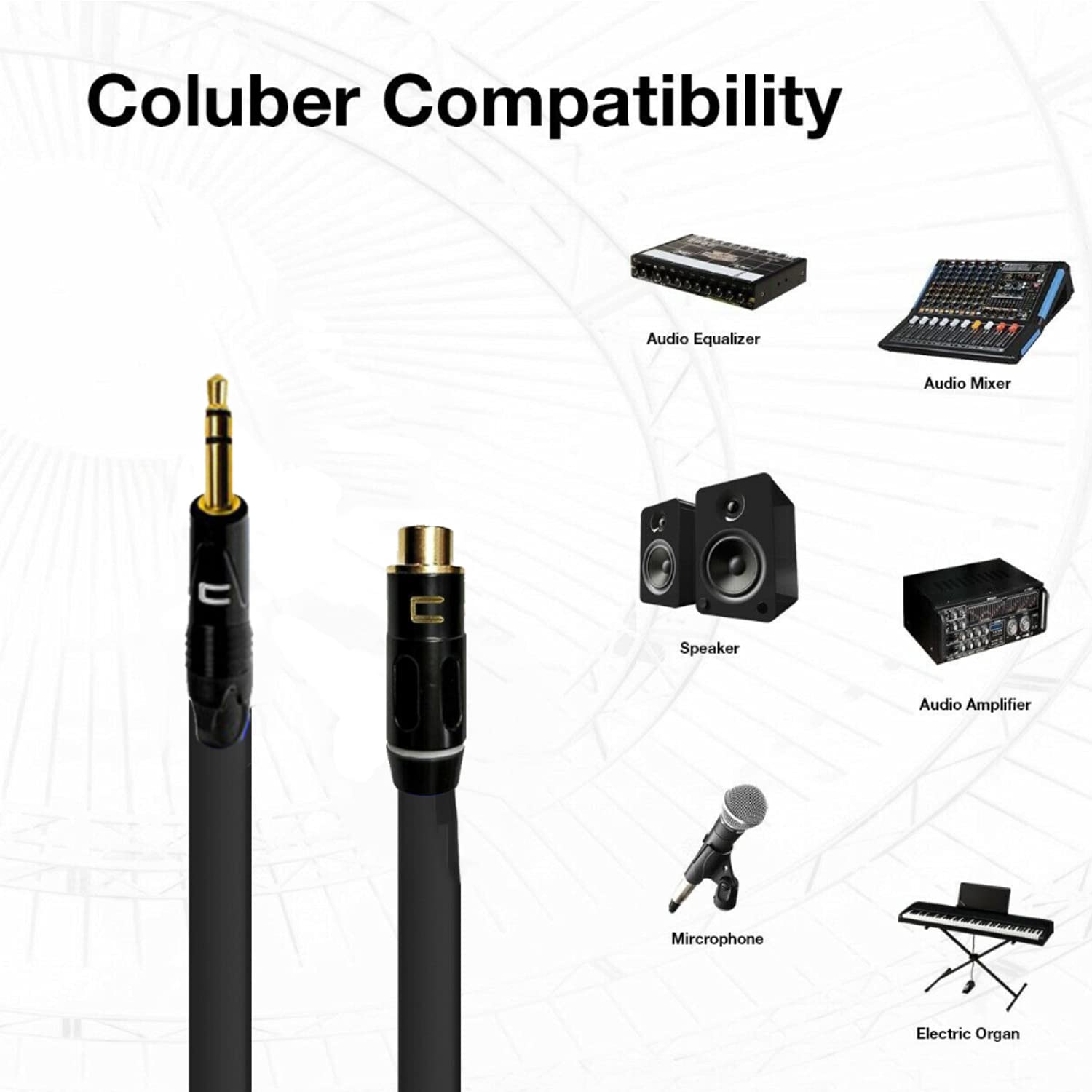COLUBER CABLE 3.5mm TRS Male to RCA Female Audio Cable - 150ft Blue Professional 3-Pin Microphone Connector for Powered Speakers, Audio Interface, Mixer - Perfect for Live Performances, Studio Recording & Home Theater Systems
