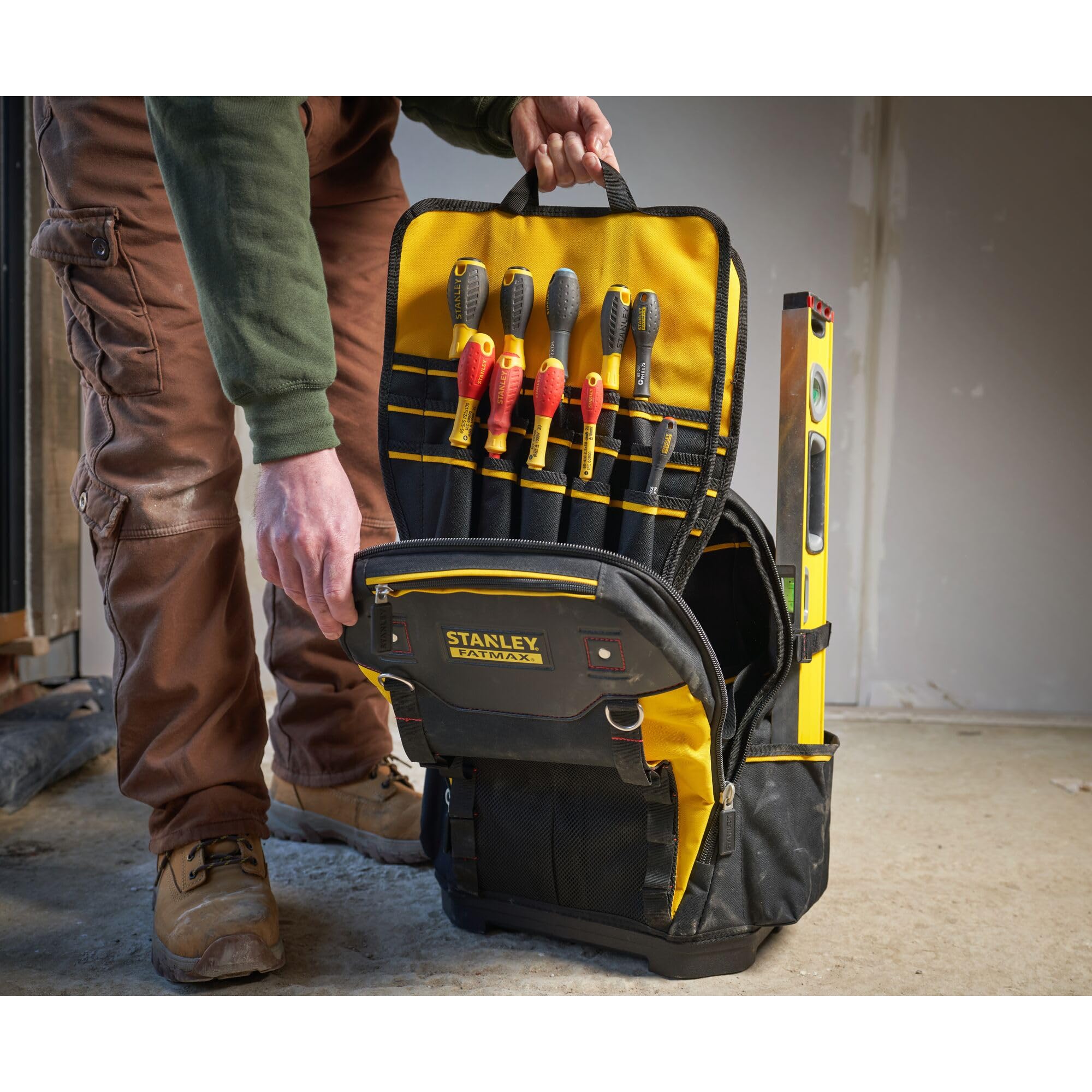Stanley Heavy Duty Tool Backpack - Large Black Work Backpack for Construction, Tools & Equipment - Durable Storage for Job Sites, Camping & Outdoor Adventures