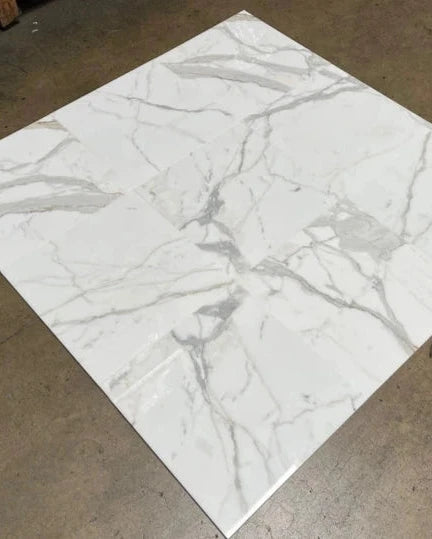 Premium Calacatta Gold Marble Tile 24x24 Inches - Polished Porcelain Floor & Wall Tile for Kitchen, Bathroom, and Luxury Home Decor