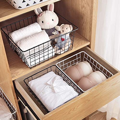 LeleCAT 4-Pack Metal Wire Storage Baskets with Handles - Organizer Bin for Kitchen Cabinets, Pantry, Bathroom, Closets & Garage - Perfect for Food Storage, Home Organization & Space Saving (Black)