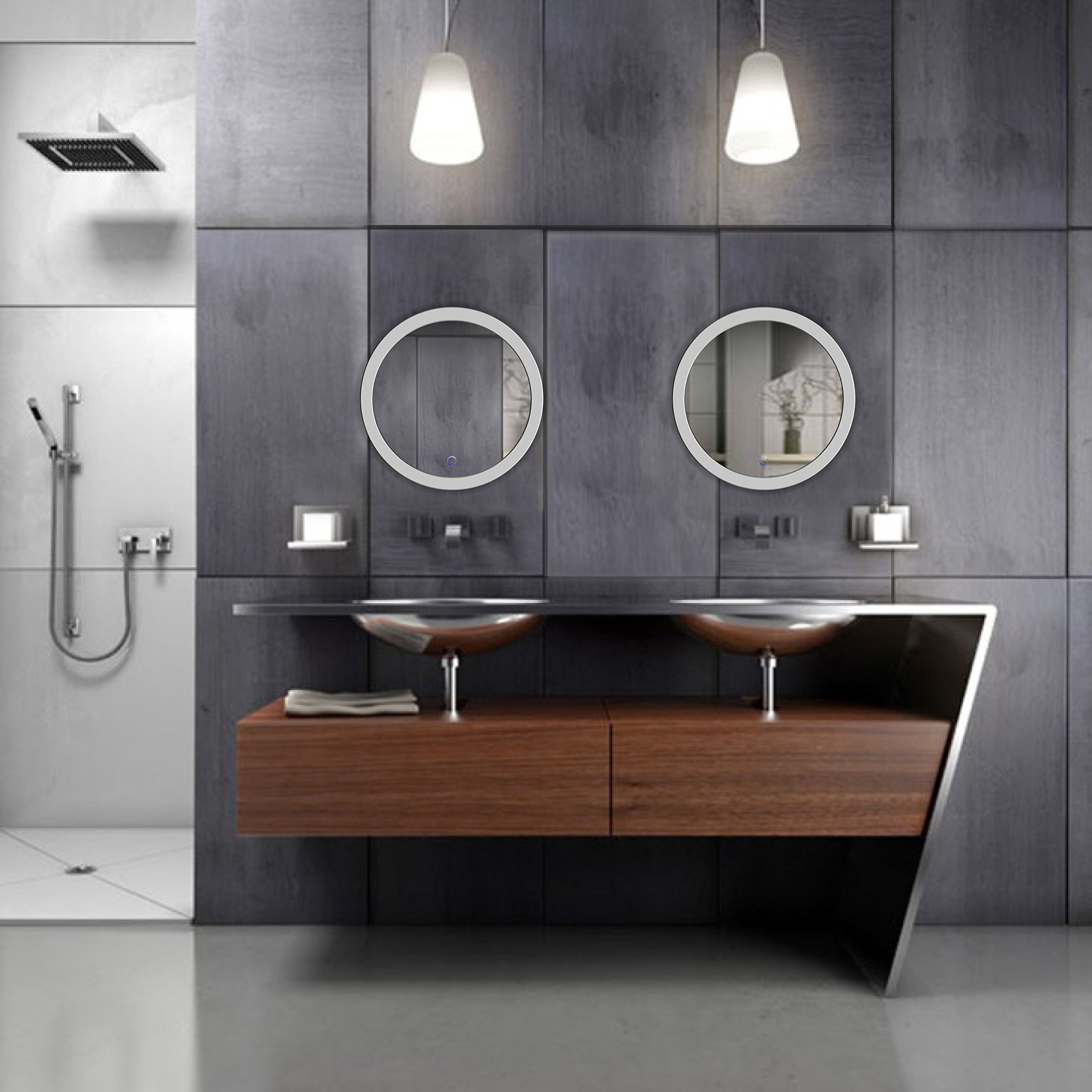 22 Inch LED Bathroom Mirror with Dimmer & Defogger - Round Vanity Mirror with Silver Backed Glass for Modern Bathrooms | Perfect for Makeup, Shaving & Home Decor