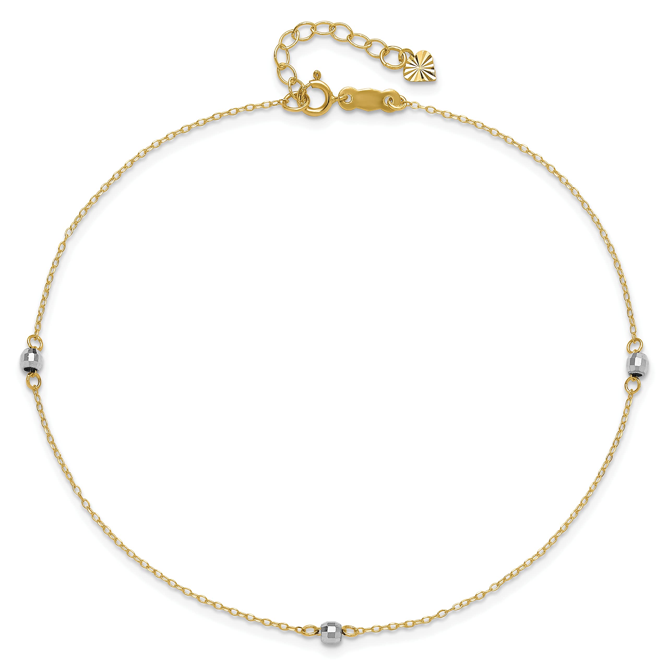 14K Gold Two-Tone Mirror Bead Anklet with 1 Inch Extension - Elegant Adjustable Ankle Bracelet for Women, Perfect for Beach, Summer Outfits & Special Occasions