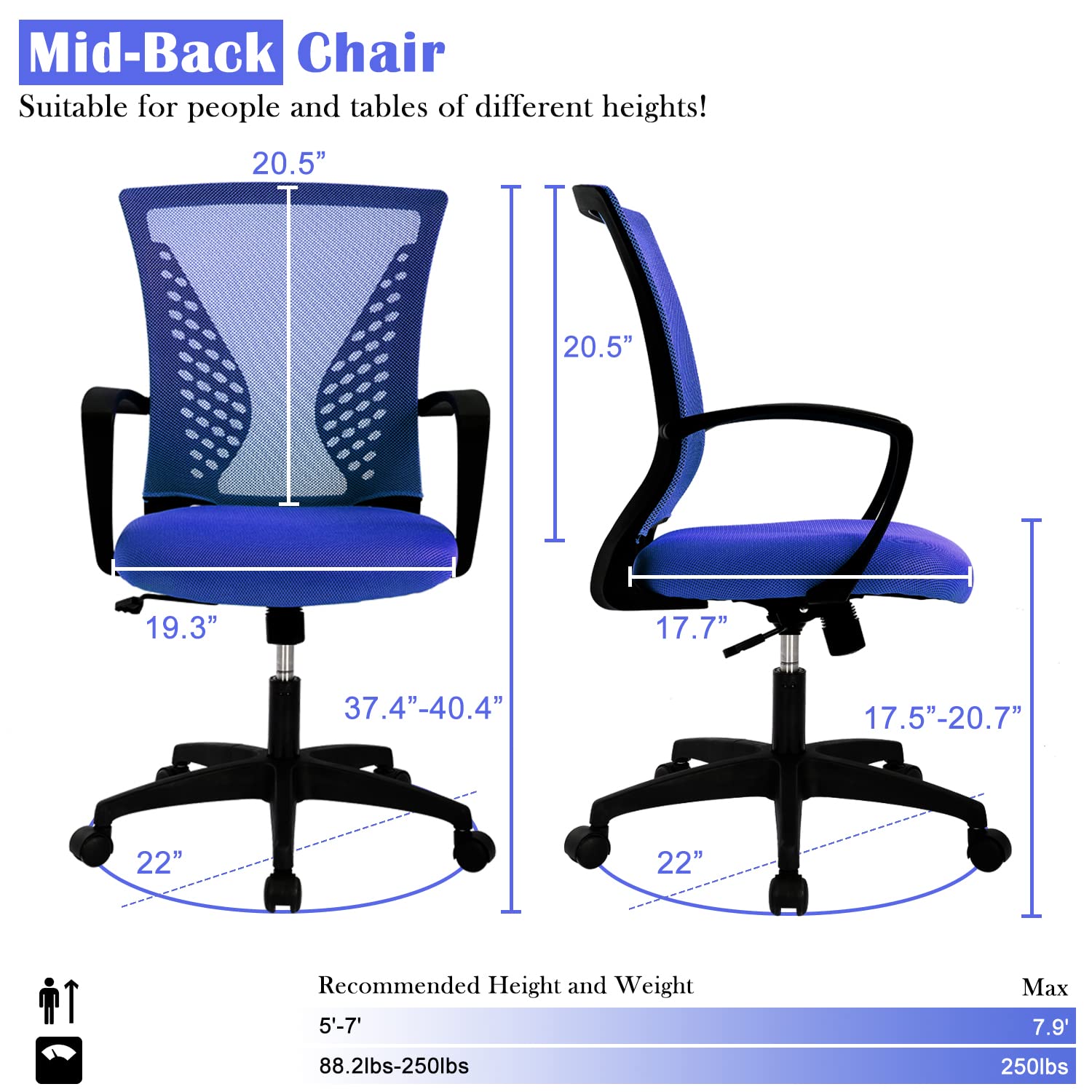 Ergonomic Office Chair for Women - Mid Back Swivel Computer Mesh Chair with Adjustable Armrests & Lumbar Support - Breathable Desk Chair for Home Office, Meeting Room, and Workspace - Perfect for Long Hours of Comfortable Working