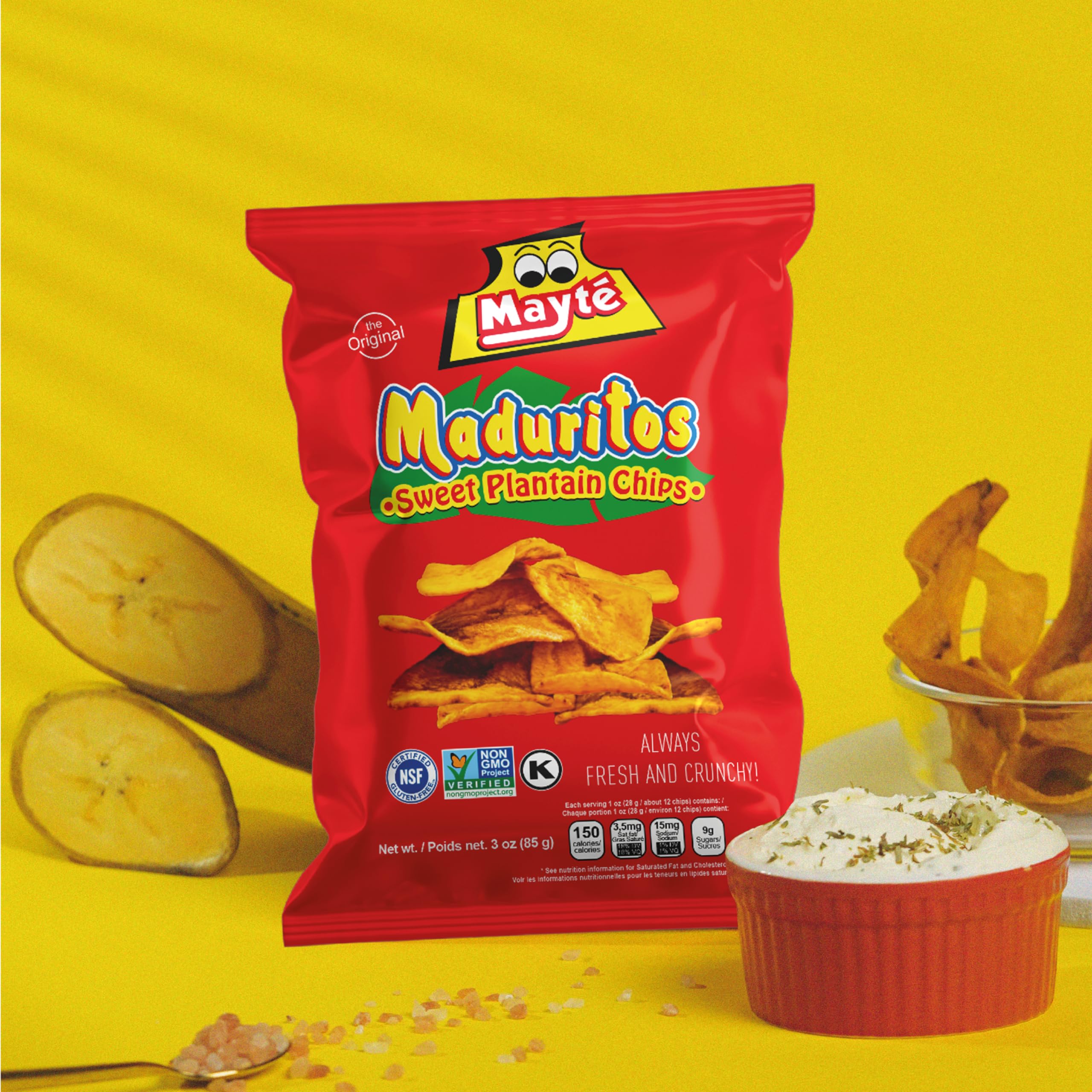 Mayté Sweet Potato Chips & Plantain Chips - 3oz Non-GMO, Gluten-Free, Kosher Snacks - Healthy Vegan Snack for Parties, Travel & On-The-Go