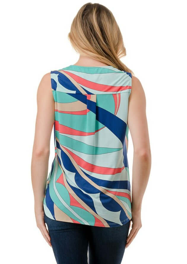Abstract Colorful Printed Surplice Top - Women's Fashion Blouse - Made in USA - Perfect for Casual Outings, Parties & Summer Vacations