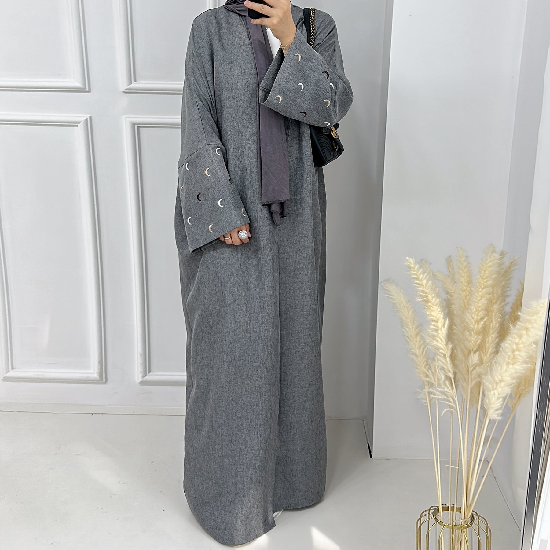 Lightweight Iris Open Abaya Duster - Elegant Gray Islamic Dress for Women | Perfect for Prayer, Modest Fashion & Everyday Wear