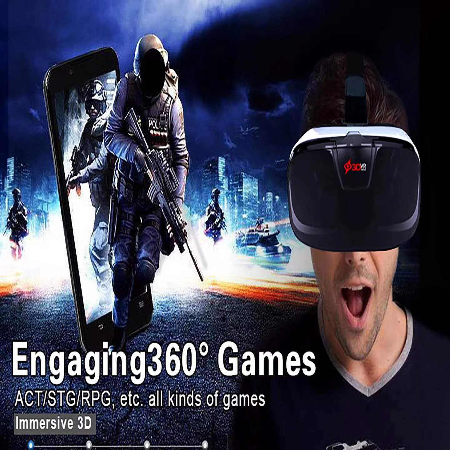 VR Headset for Smartphones - Compatible with iPhone, Samsung & Android Devices | 3D Virtual Reality Goggles for Kids & Adults | HD Anti-Blue Light Lenses (Fits 4.5-6.3in Screens) | Perfect for Gaming, Movies & Virtual Tours