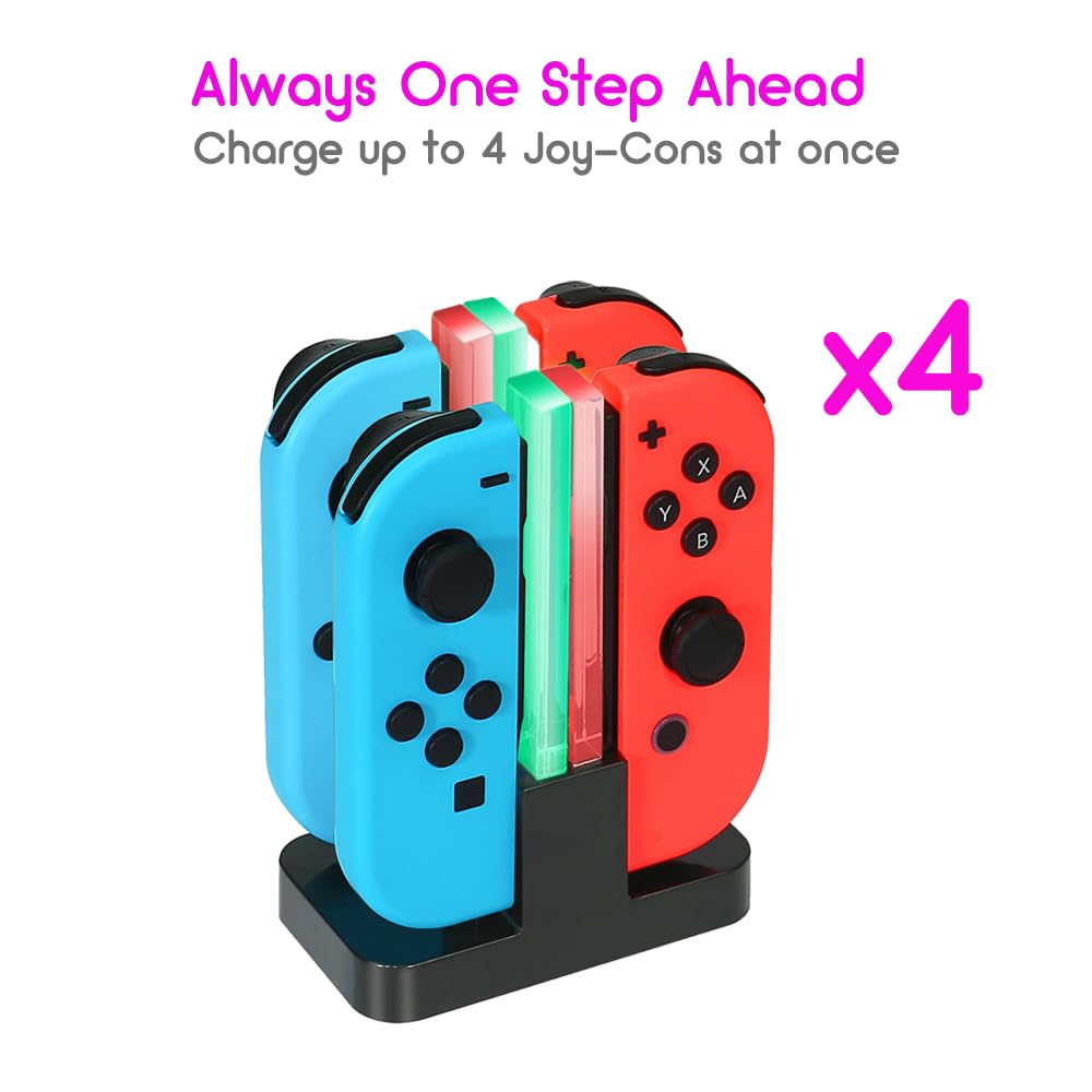 Nintendo Switch Joy-Con Controller Charging Dock - 4 in 1 Fast Charging Station with USB-C Cable for Joycon Controllers | Perfect for Gaming Setups, Travel & Multiplayer Sessions (Black)