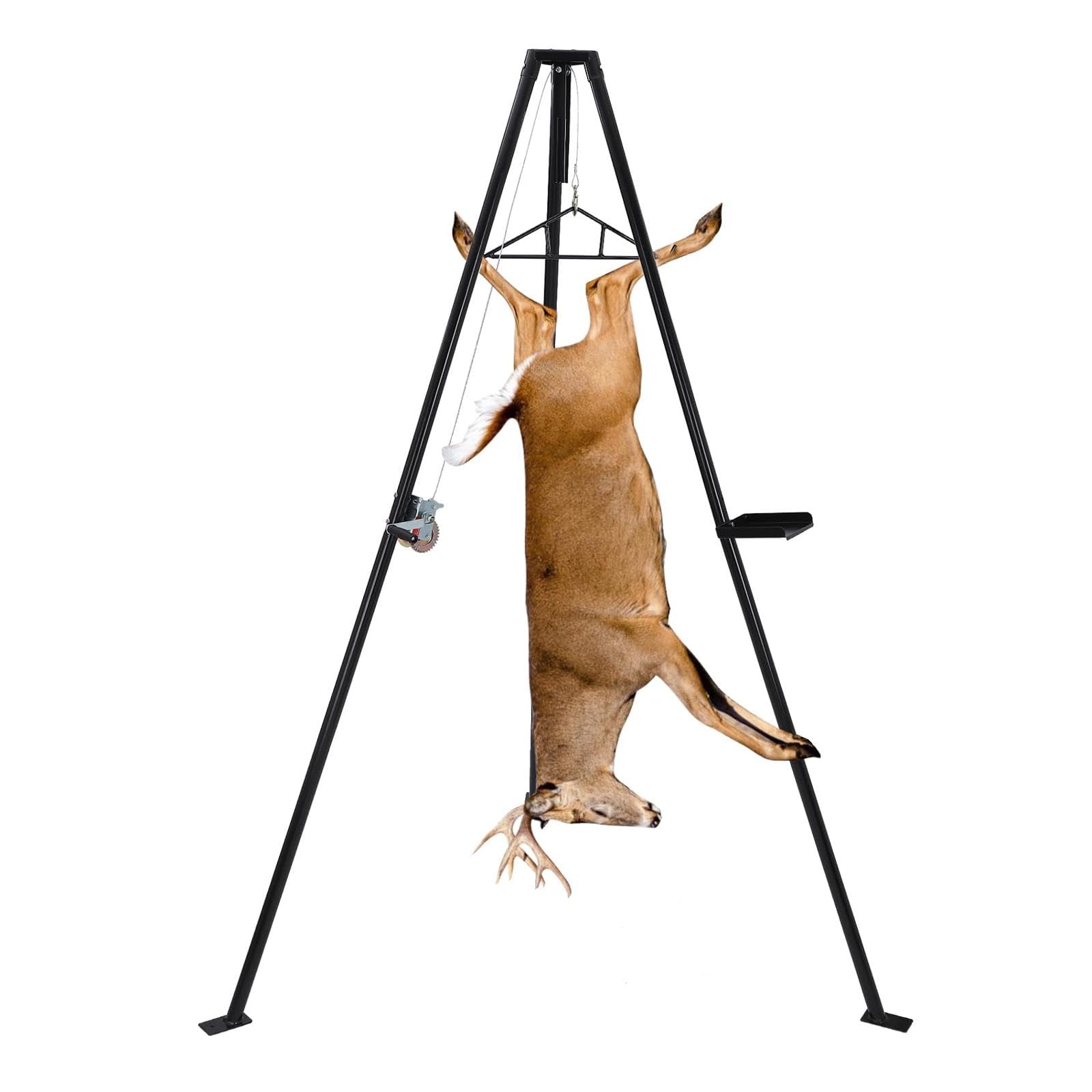 Heavy Duty 500 LB Deer Hoist Tripod with Winch & Gambrel Set - Adjustable Height, 360° Swivel & Tool Tray - Professional Deer Skinning Hanger for Hunting, Processing & Game Preparation