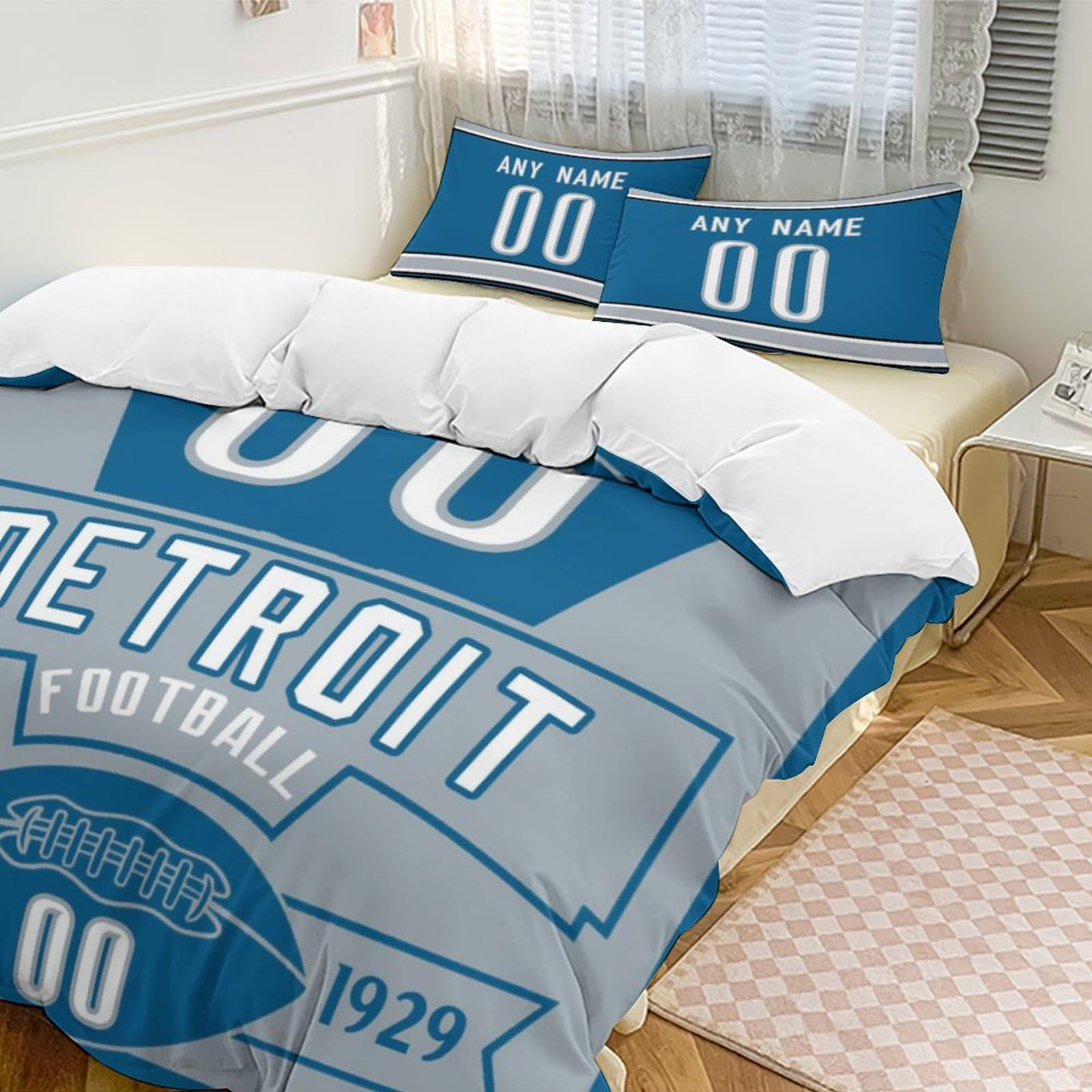 Custom Football Comforter Set - 3 Piece Bedding with Comforter Cover & 2 Pillowcases | Personalized Name & Number | Soft Lightweight Quilt for Sports Fans | Perfect for Game Day Decor & Football Themed Bedrooms
