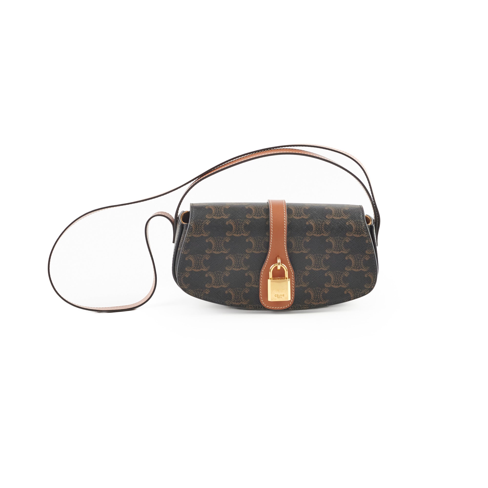 Celine Triomphe Tabou Clutch with Adjustable Strap - Genuine Leather Crossbody Bag in Brown/Tan for Women | Perfect for Evening Parties, Date Nights & Special Occasions