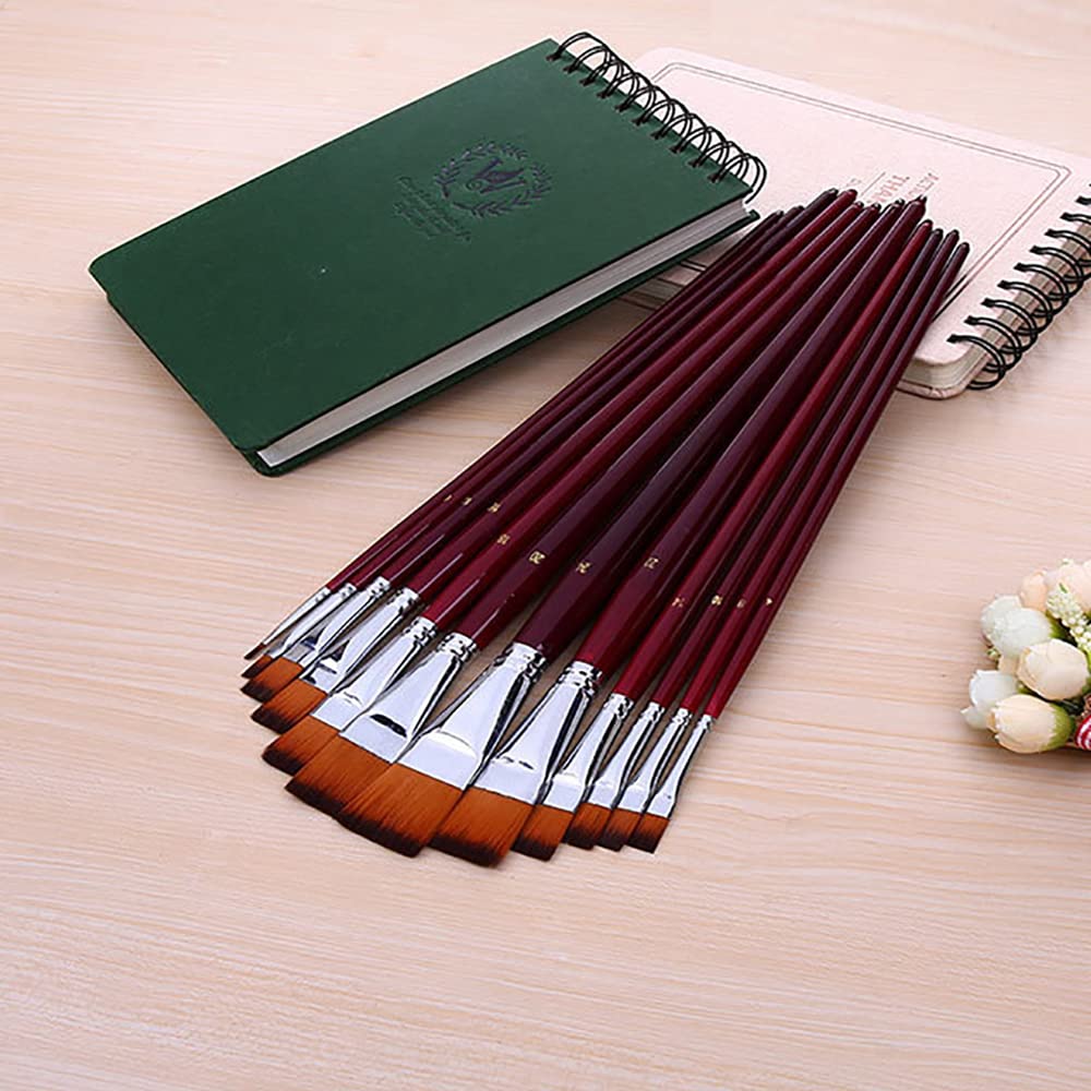 2-Color Nylon Hair Art Brushes - 12pc Set for Watercolor Painting & School Supplies