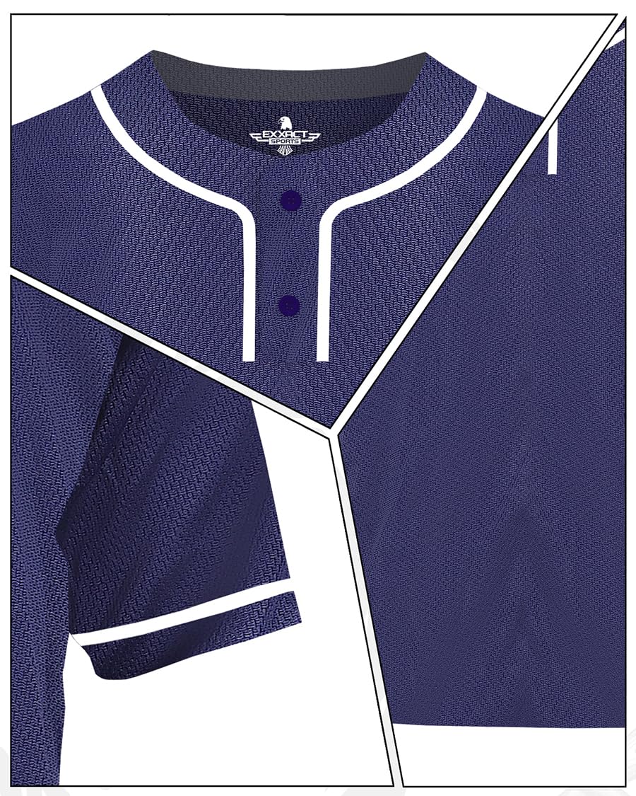 Exxact Sports Blank Baseball Jersey for Men & Women - 2-Button Plain Baseball Uniform for Softball & Baseball Players - Perfect for Team Sports, Practice Games & Casual Wear